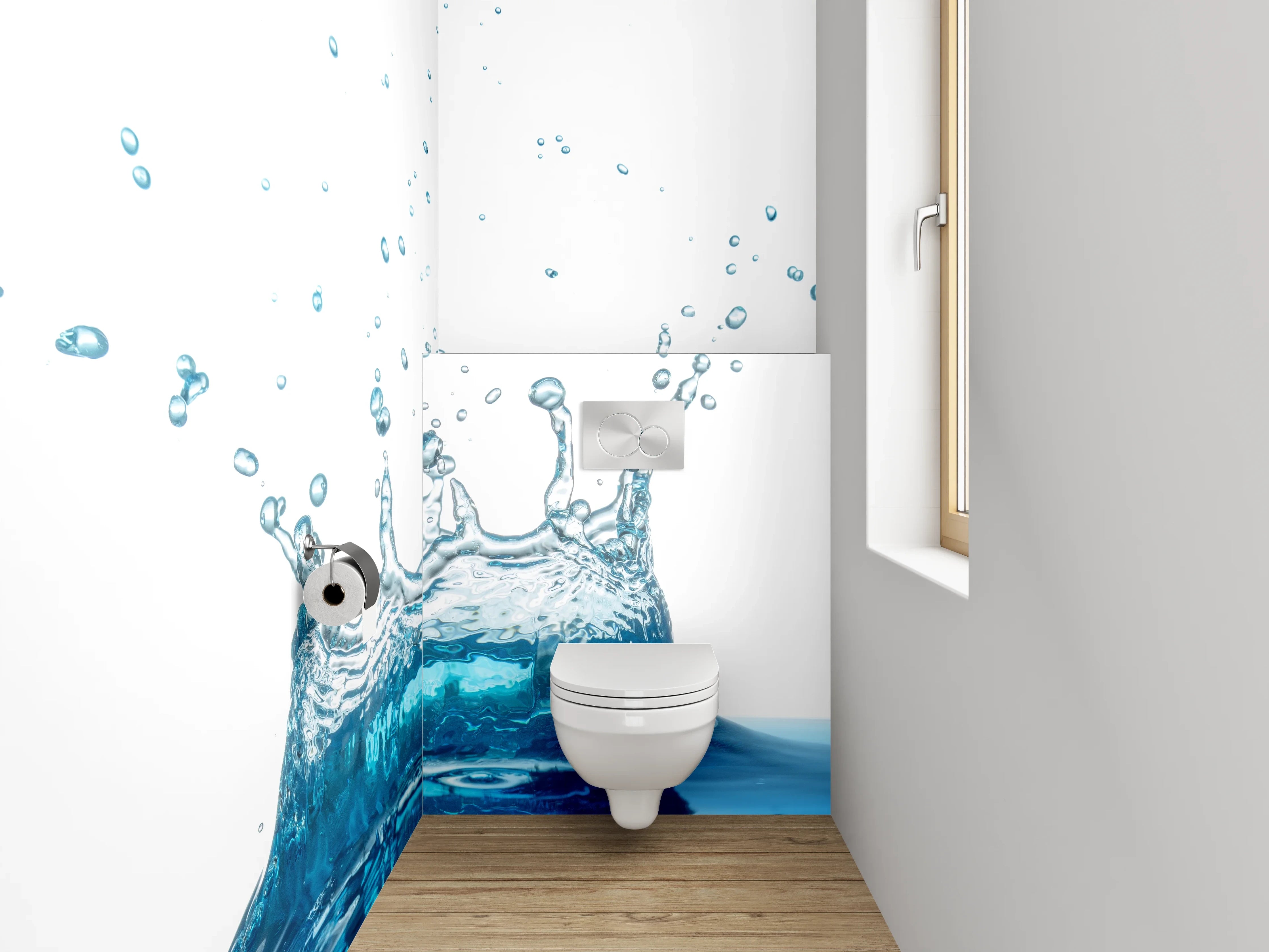 WC-Rückwand - Wasserspritzer Blau Fotodruck