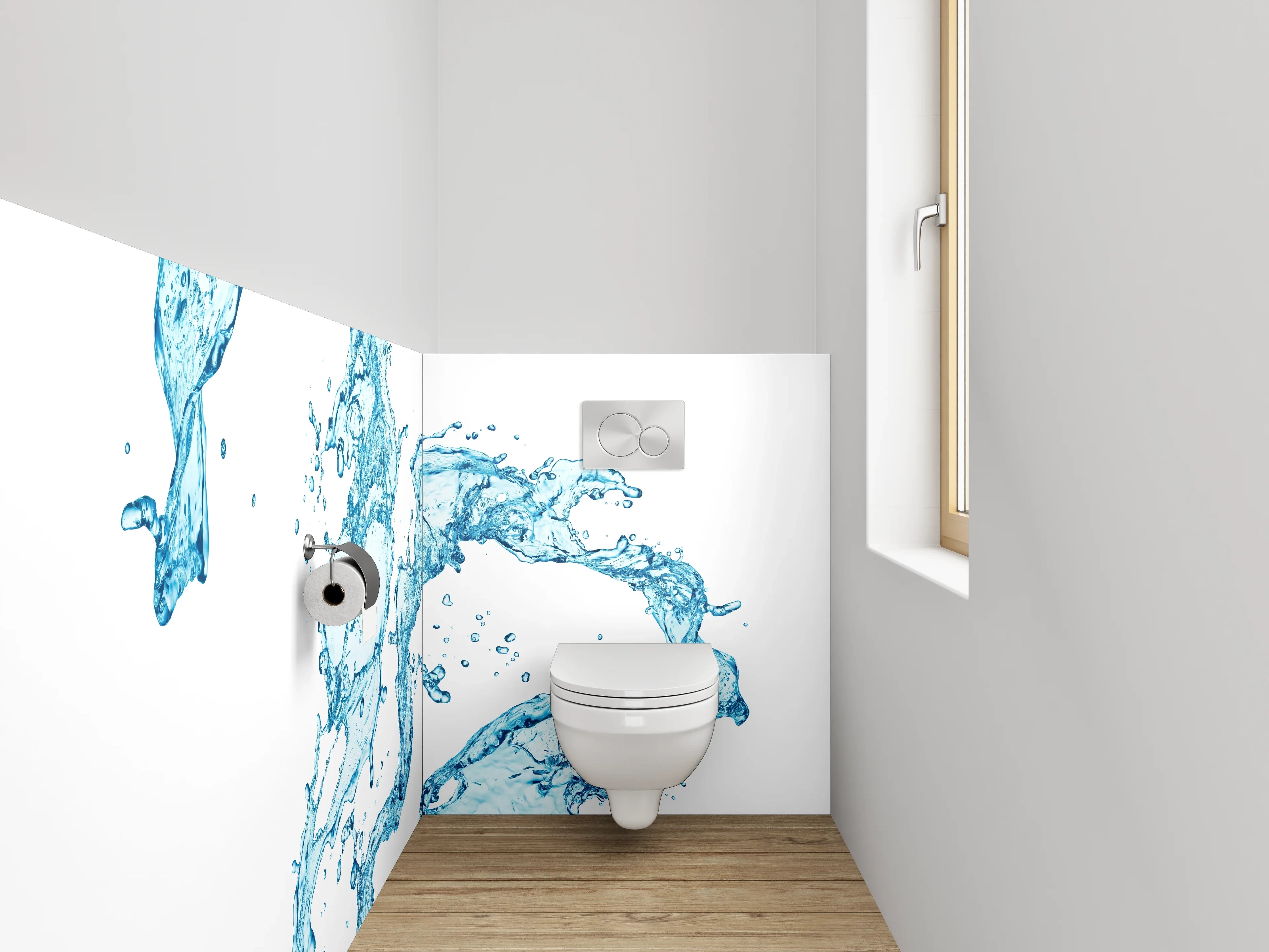 WC-Rückwand - Wasserspritzer abstrakt auf Weiß