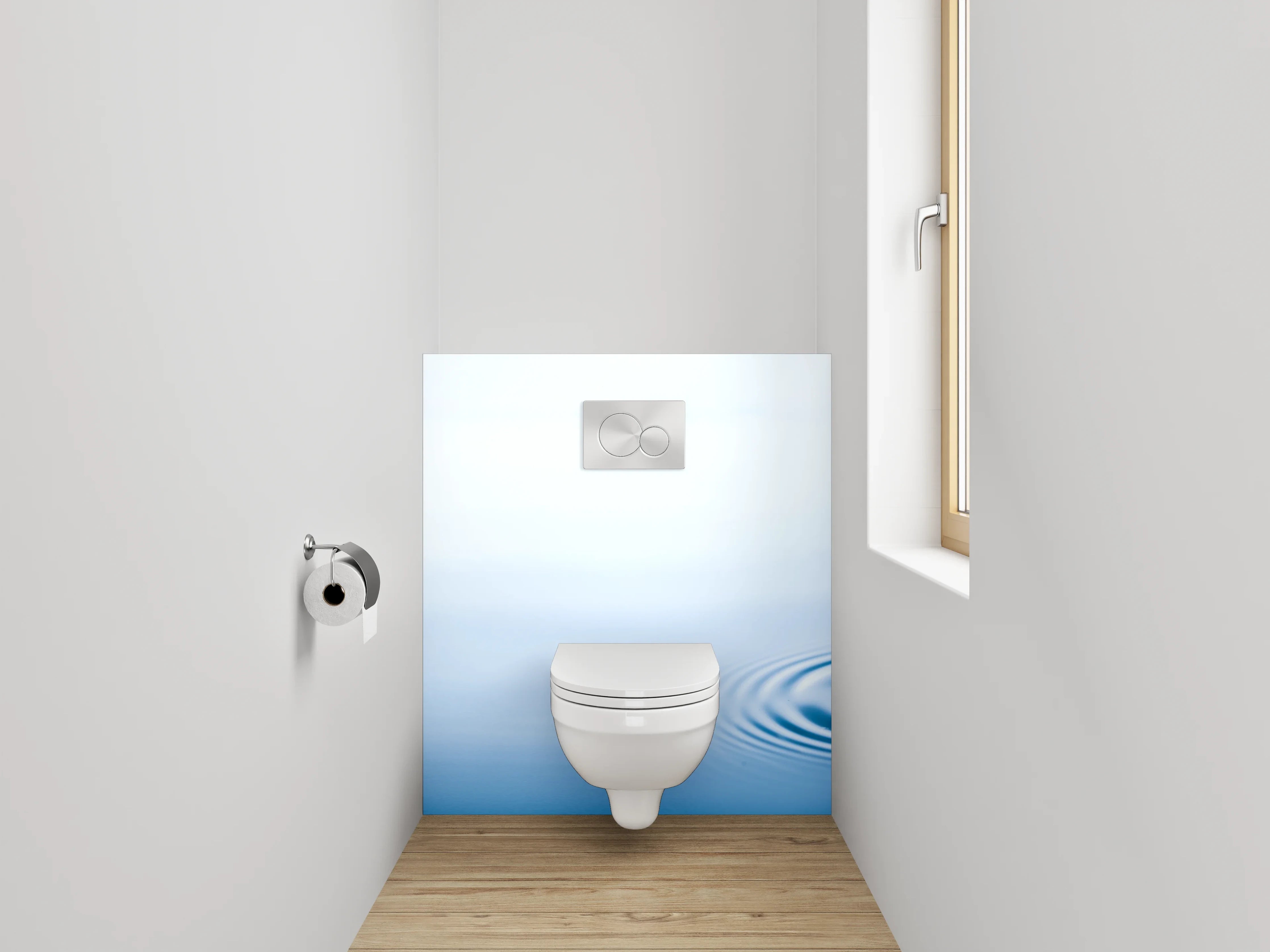 WC-Rückwand - Wassertropfen Ruhe – Blau weiß minimal