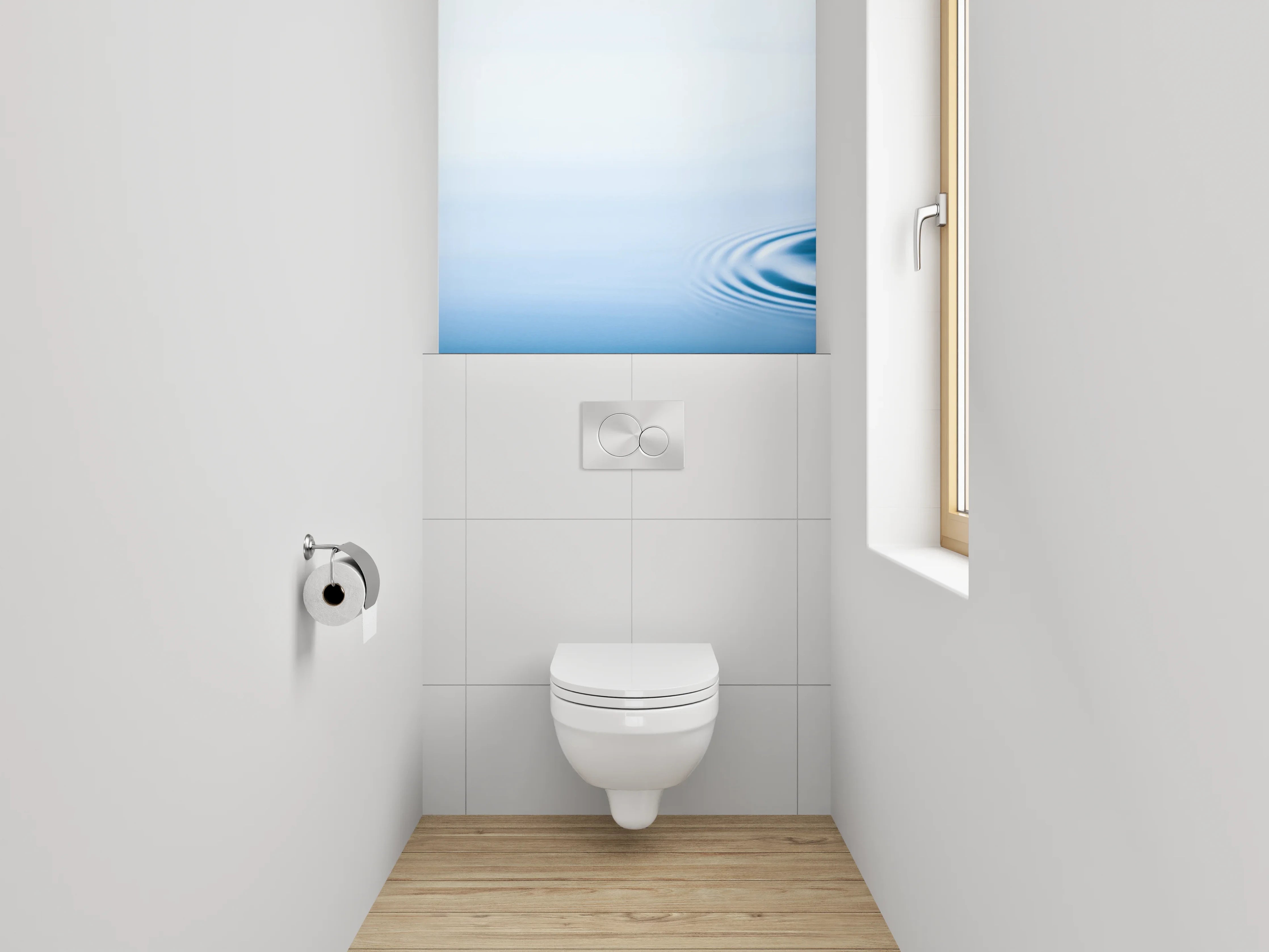 WC-Rückwand - Wassertropfen Ruhe – Blau weiß minimal
