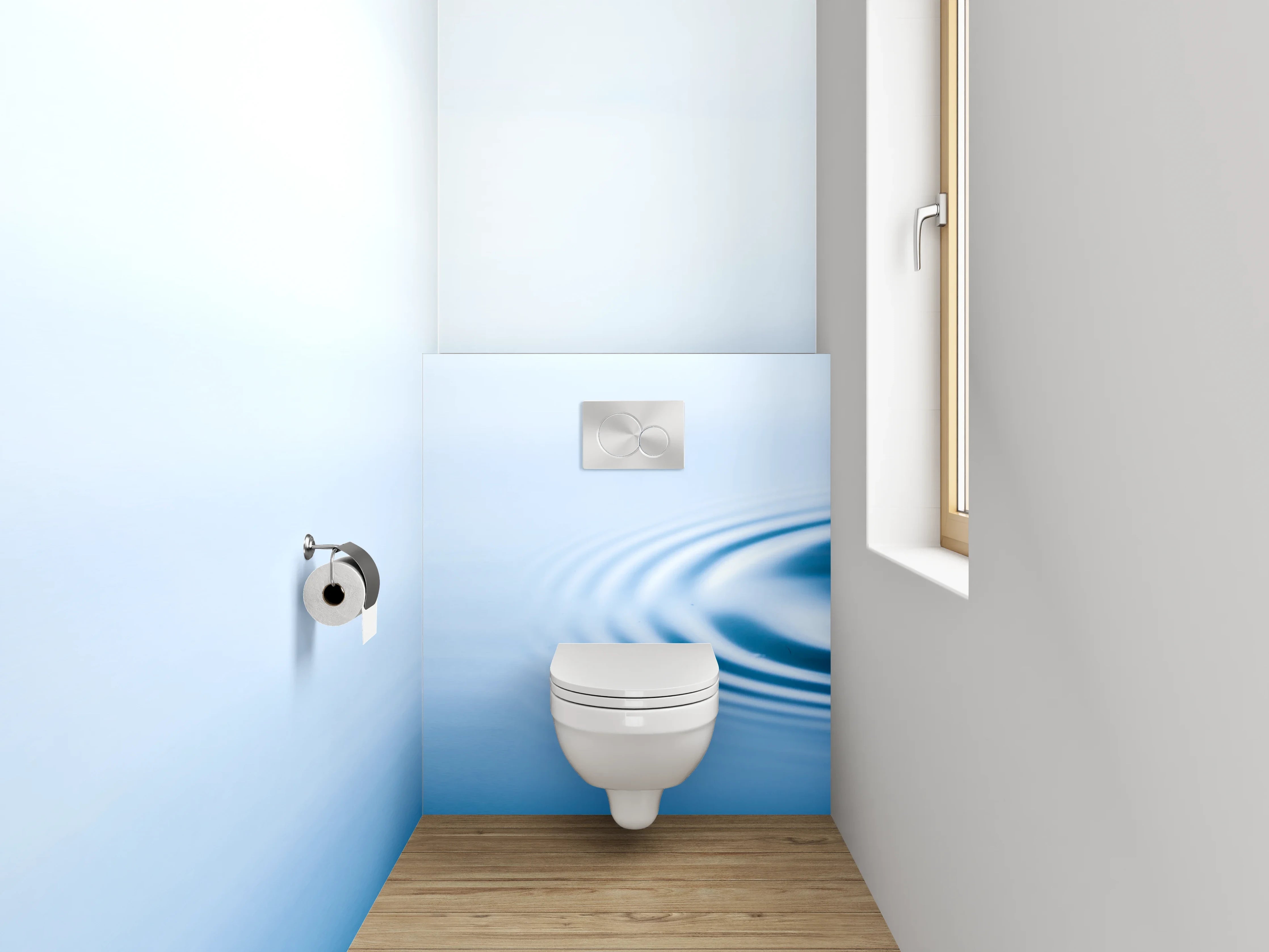 WC-Rückwand - Wassertropfen Ruhe – Blau weiß minimal