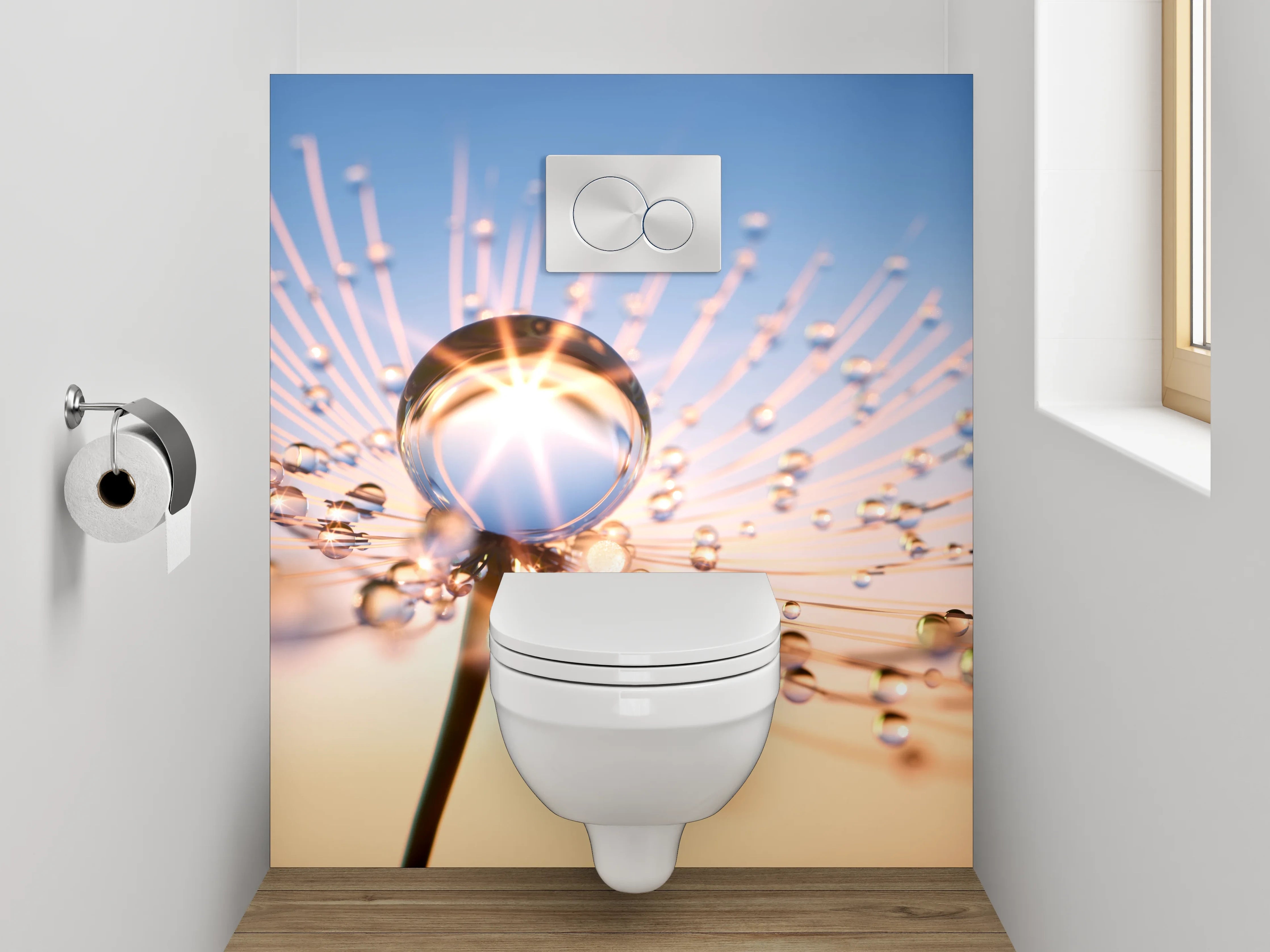 WC-Rückwand - Wassertropfen auf Pusteblume Makro