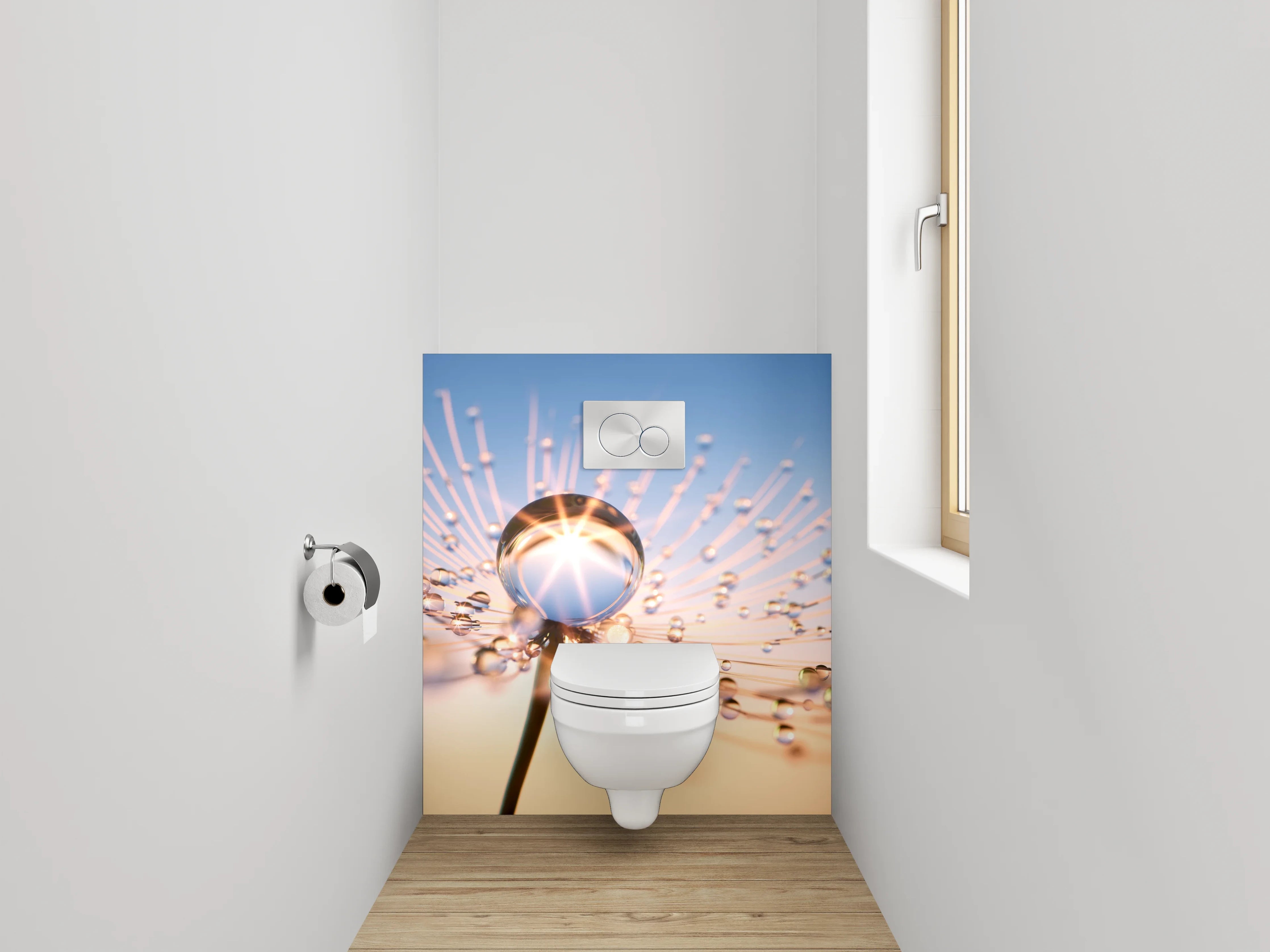 WC-Rückwand - Wassertropfen auf Pusteblume Makro