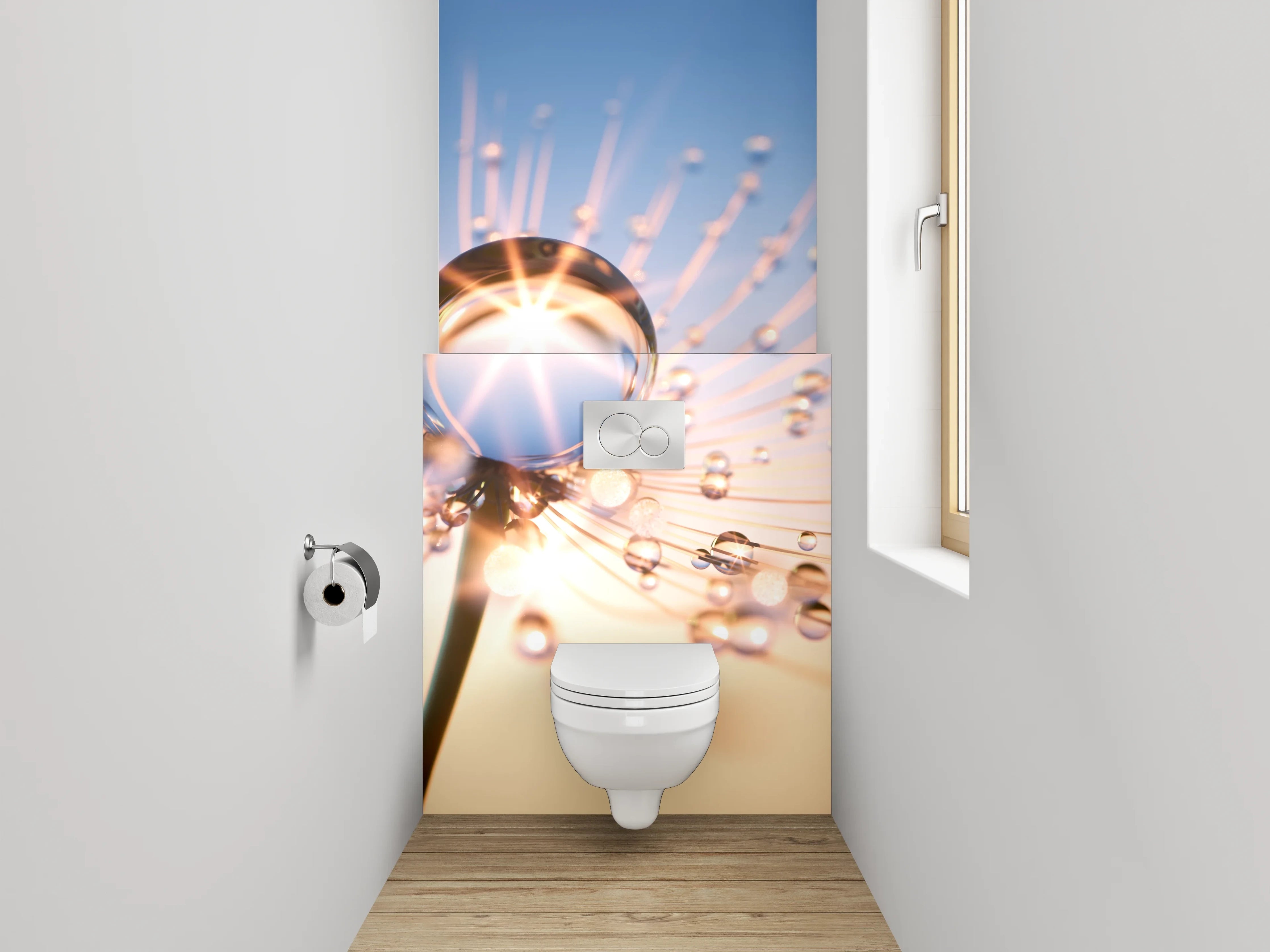 WC-Rückwand - Wassertropfen auf Pusteblume Makro