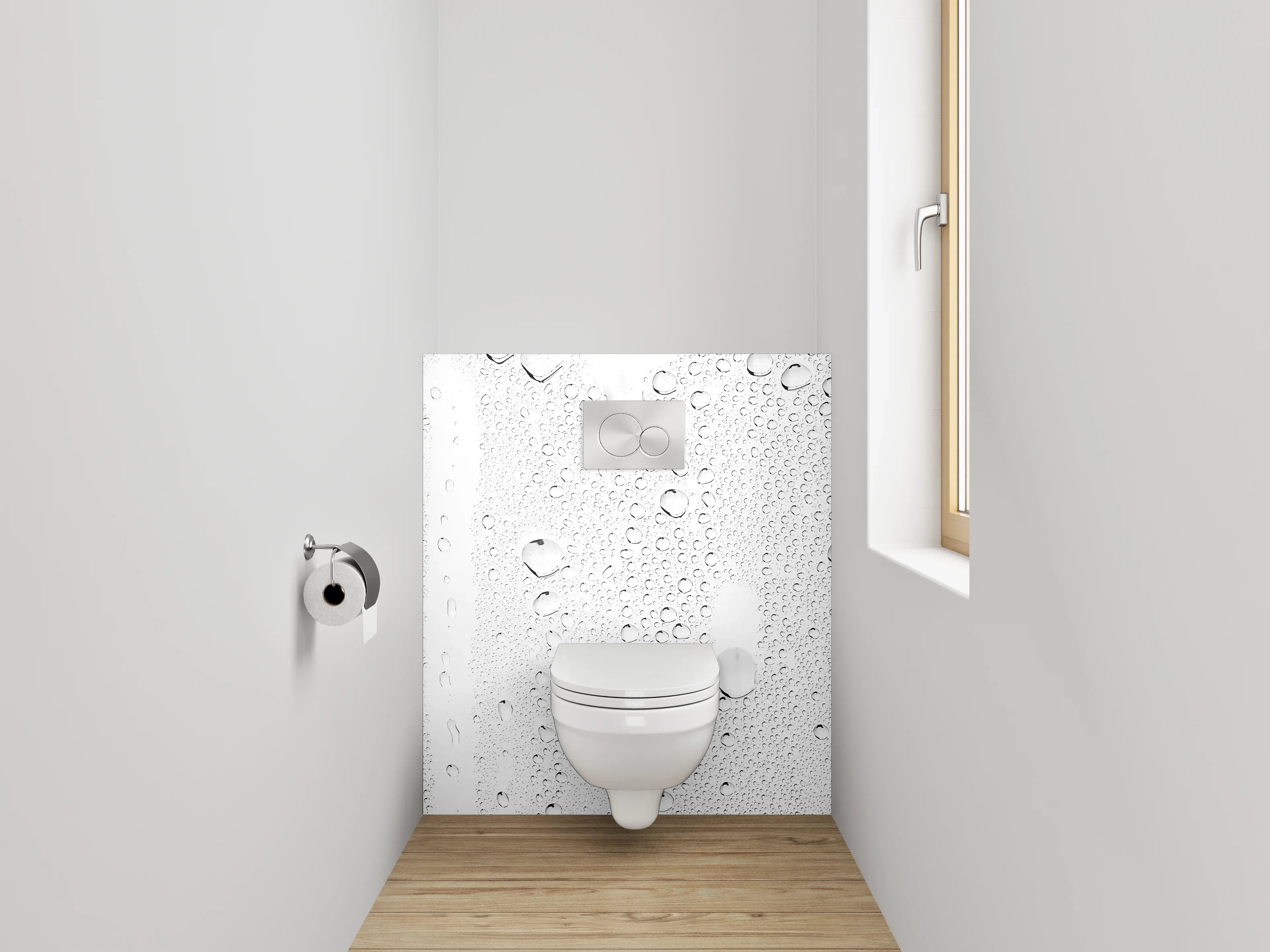 WC-Rückwand - Wassertropfen auf weißem Hintergrund