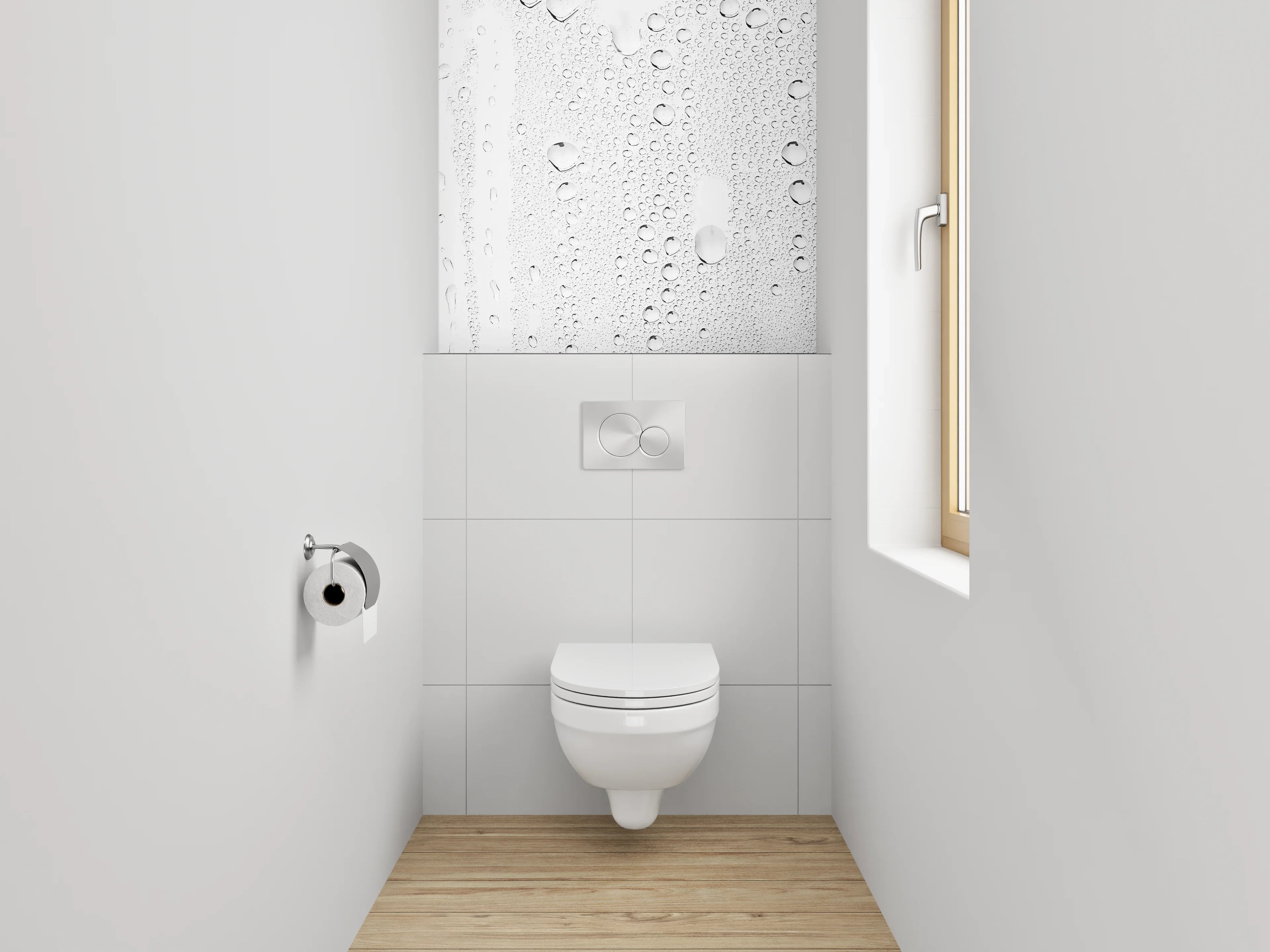 WC-Rückwand - Wassertropfen auf weißem Hintergrund