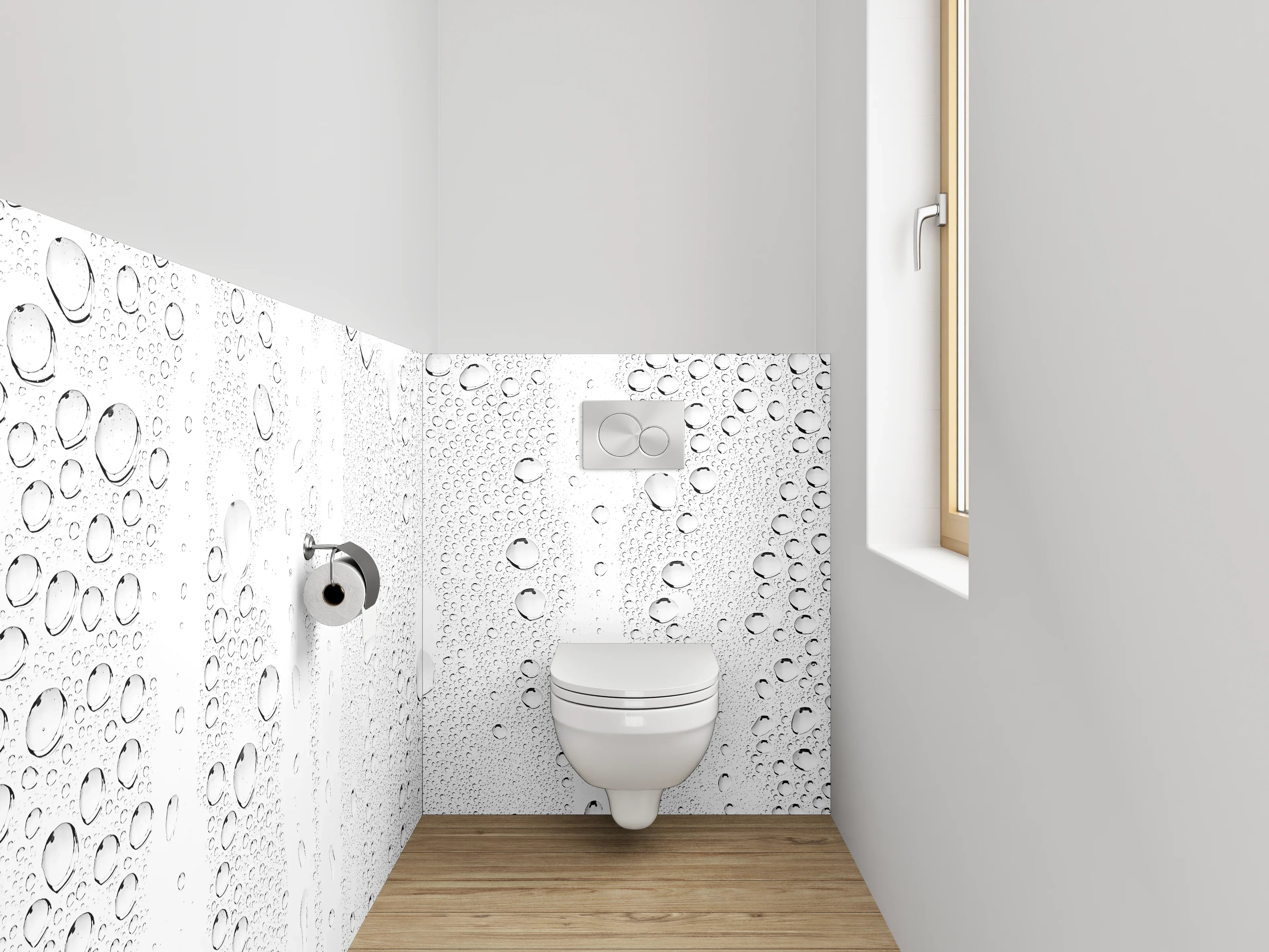 WC-Rückwand - Wassertropfen auf weißem Hintergrund