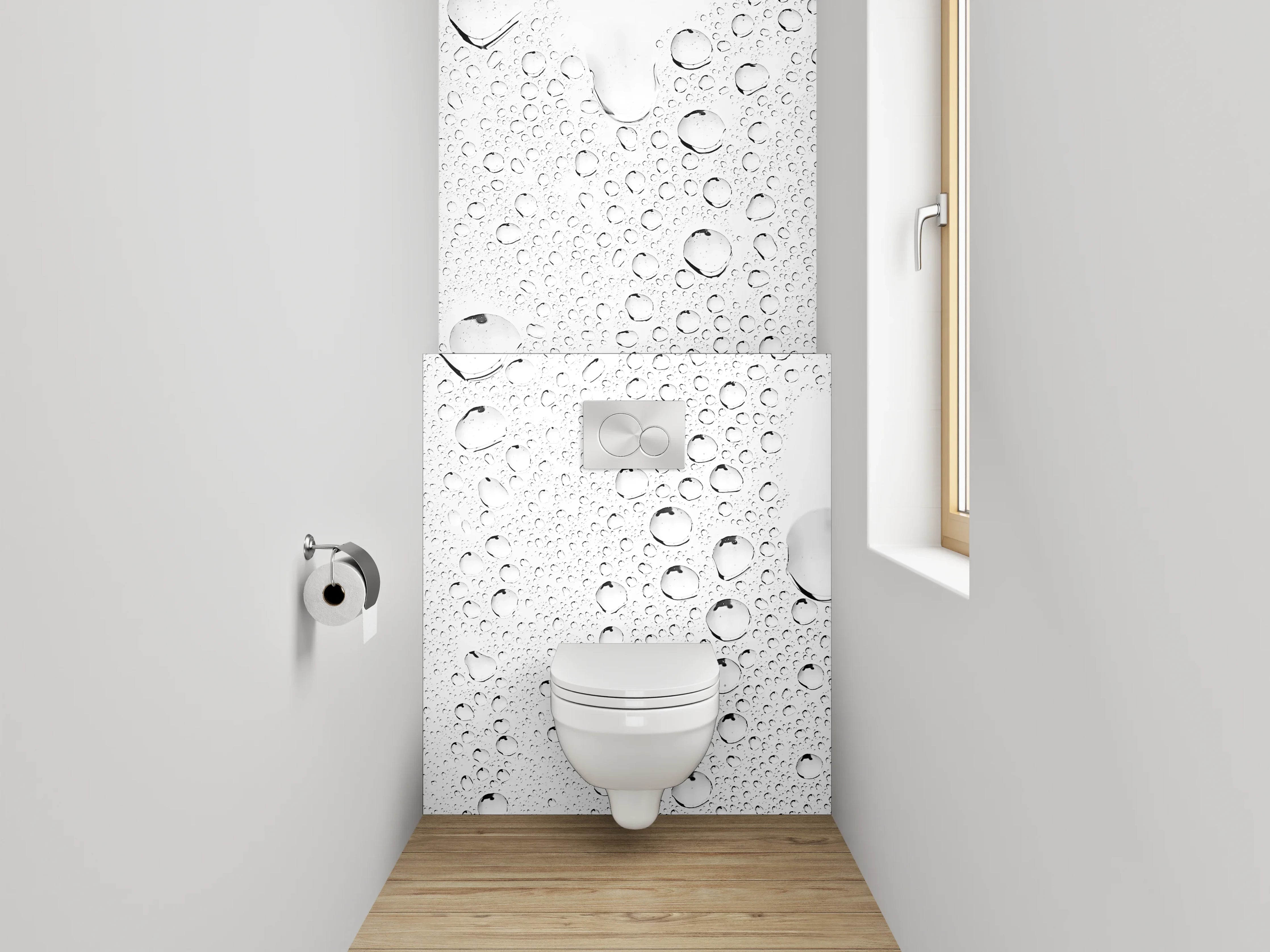WC-Rückwand - Wassertropfen auf weißem Hintergrund