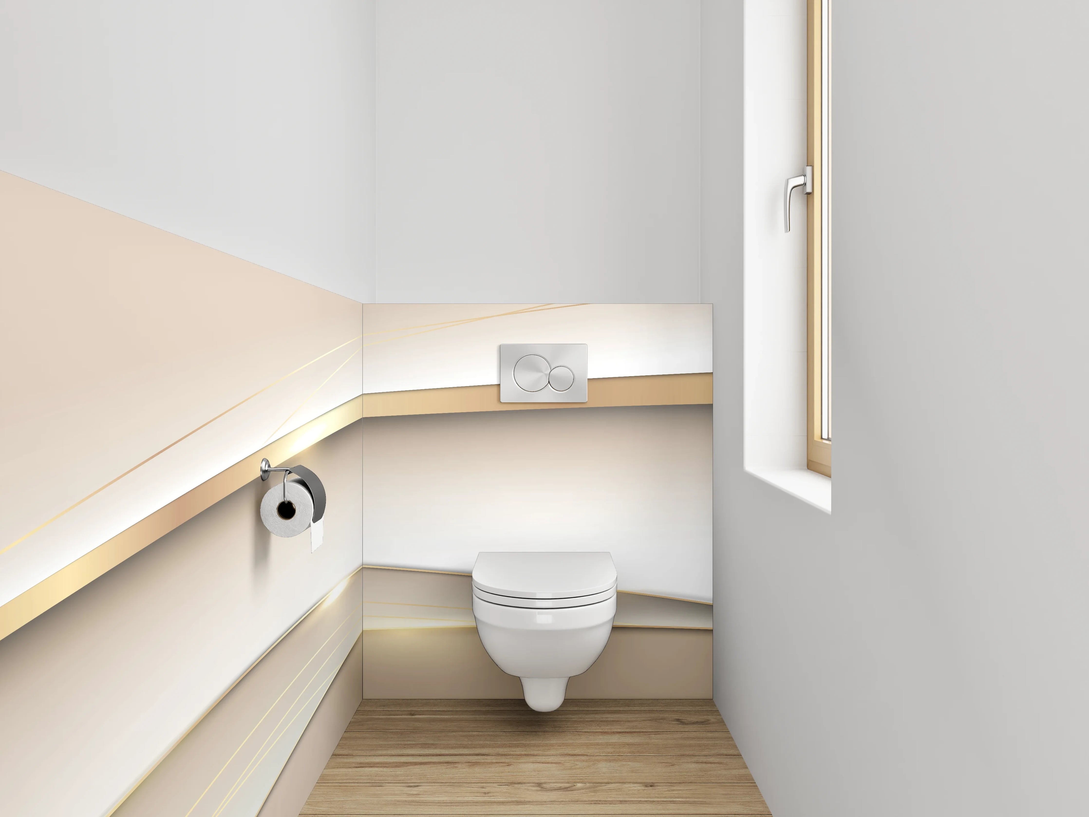 WC-Rückwand - Weiche Beige- und Grautöne mit sanften Linien