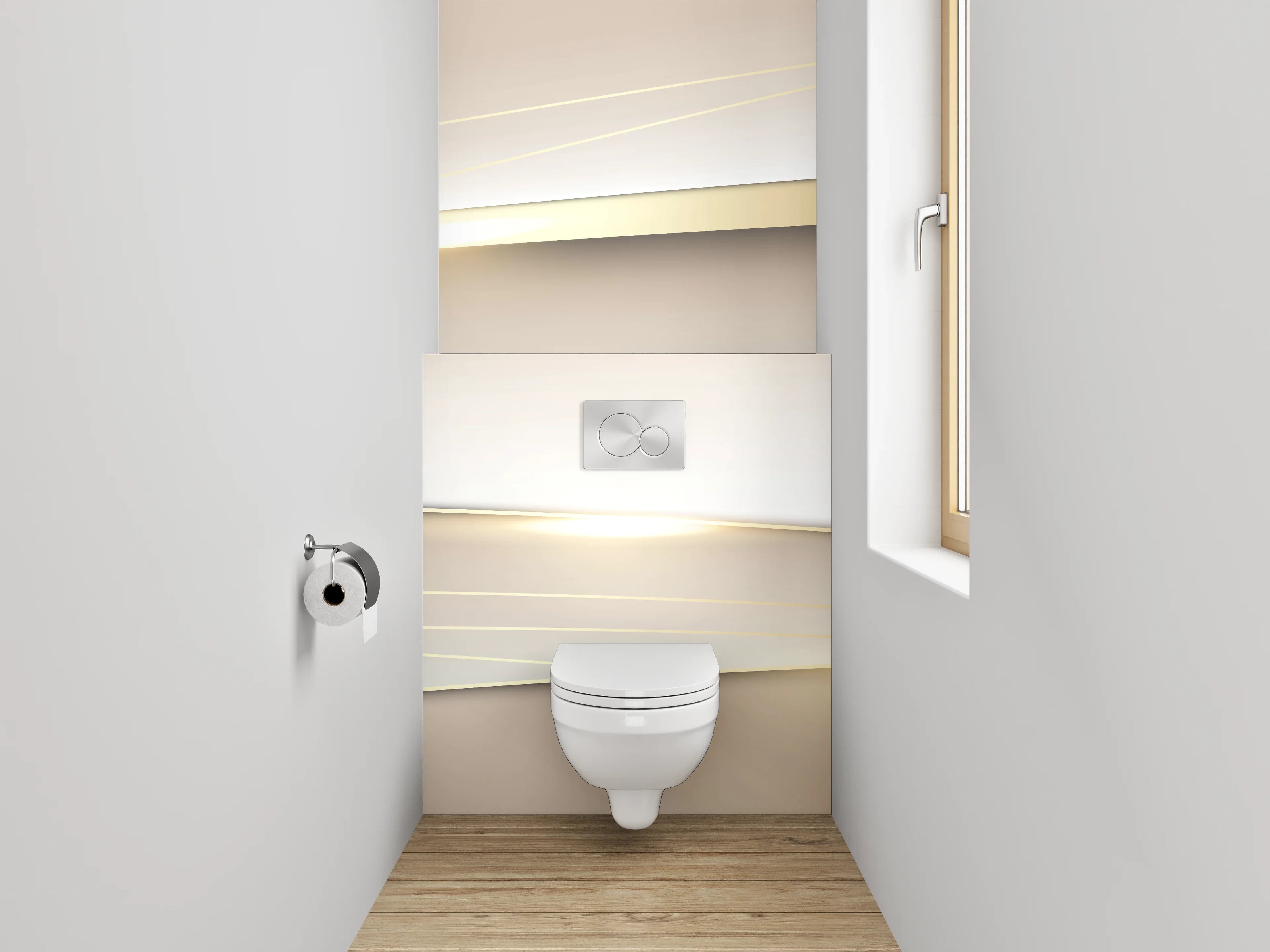 WC-Rückwand - Weiche Beige- und Grautöne mit sanften Linien