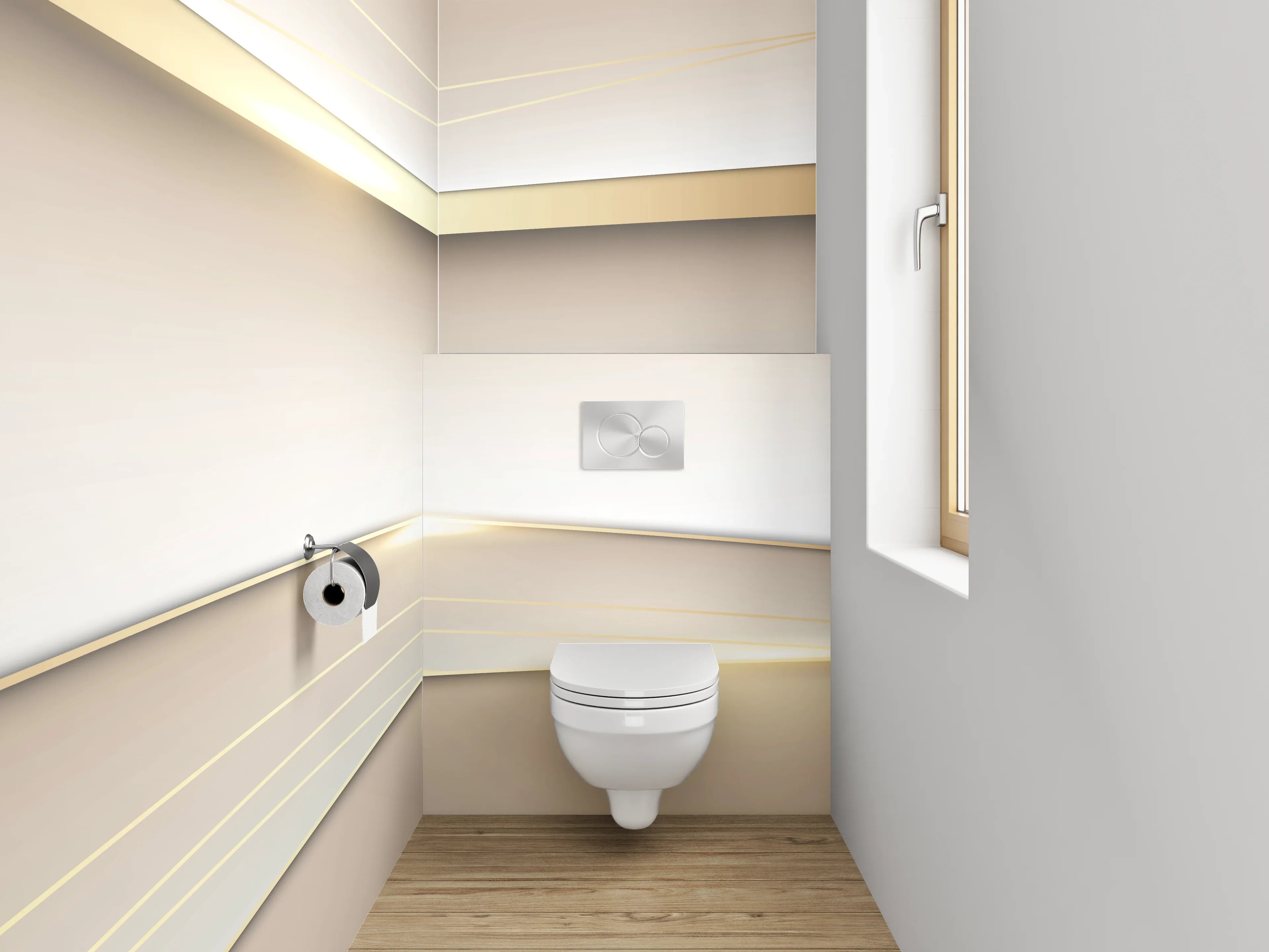WC-Rückwand - Weiche Beige- und Grautöne mit sanften Linien