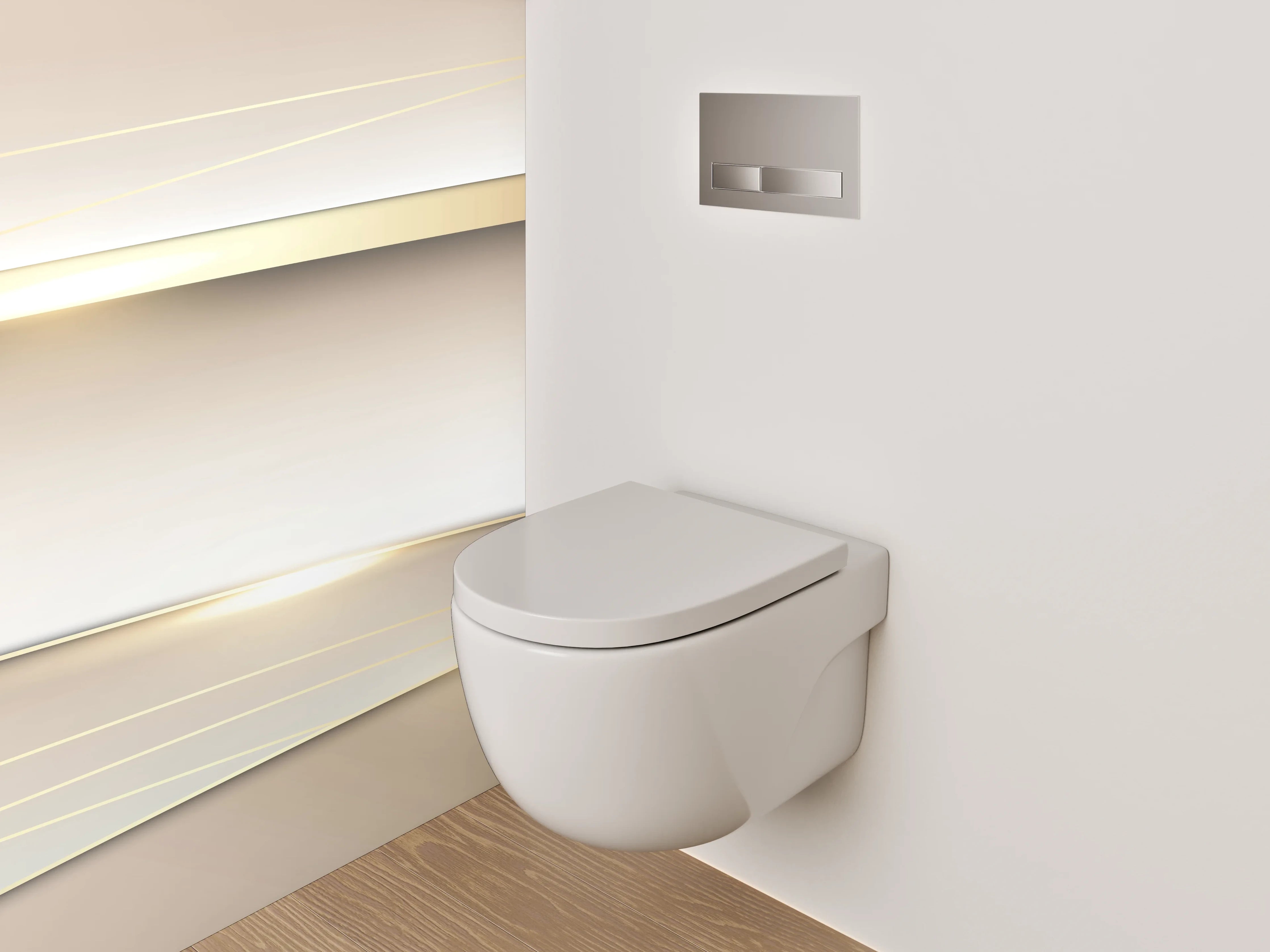 WC-Rückwand - Weiche Beige- und Grautöne mit sanften Linien
