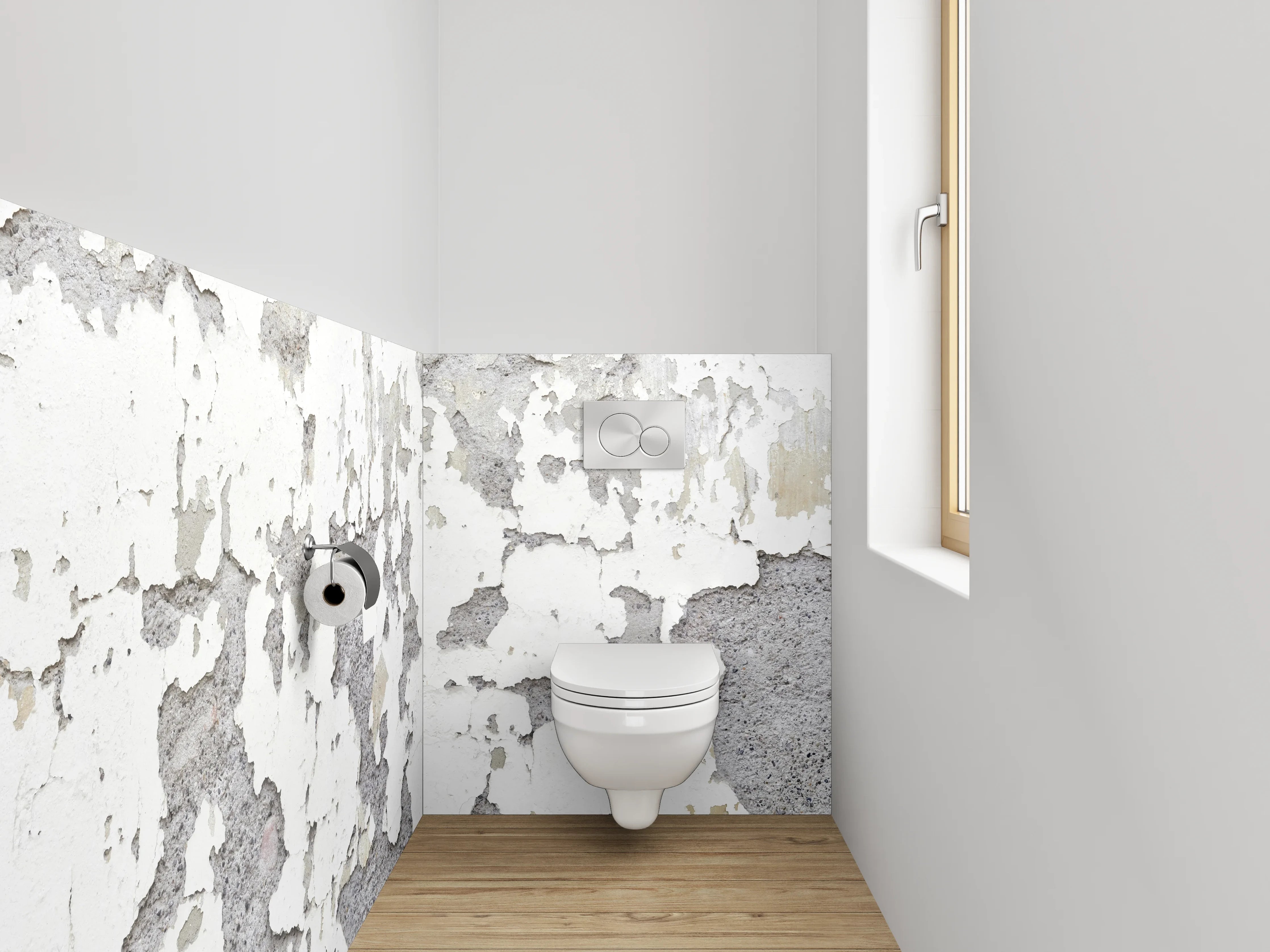 WC-Rückwand - Weiß-Graue Vintage-Putzoptik