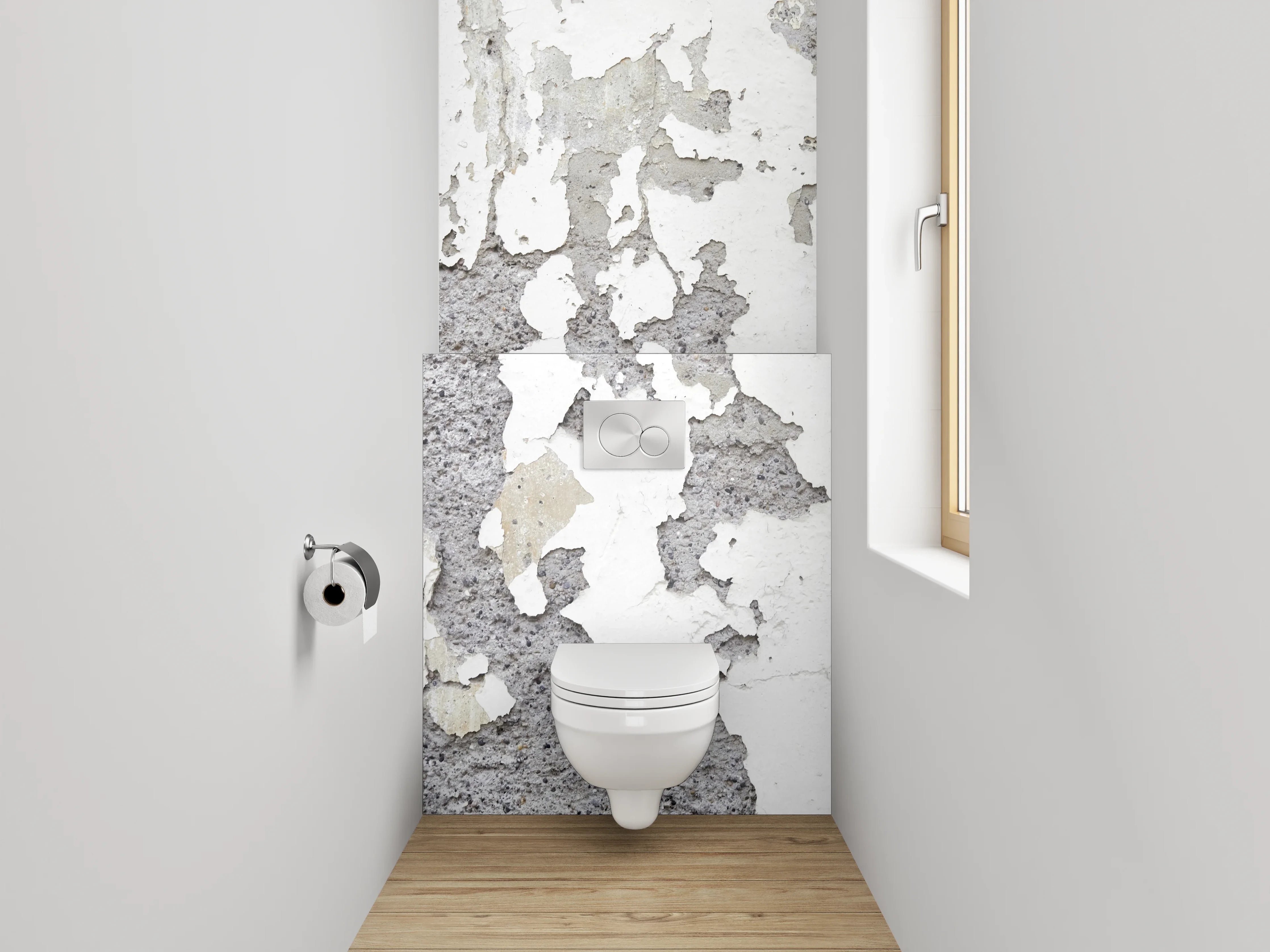 WC-Rückwand - Weiß-Graue Vintage-Putzoptik