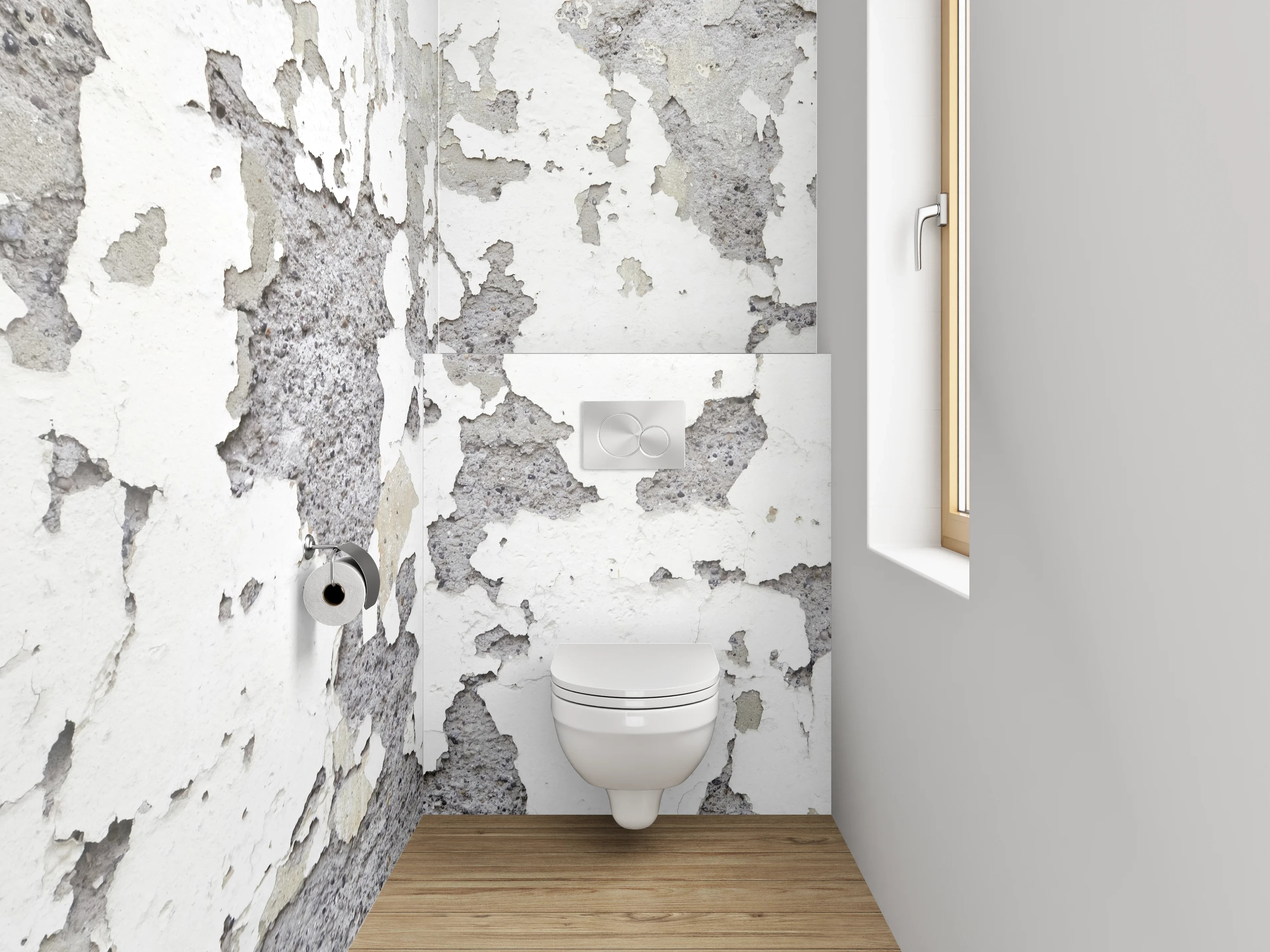 WC-Rückwand - Weiß-Graue Vintage-Putzoptik