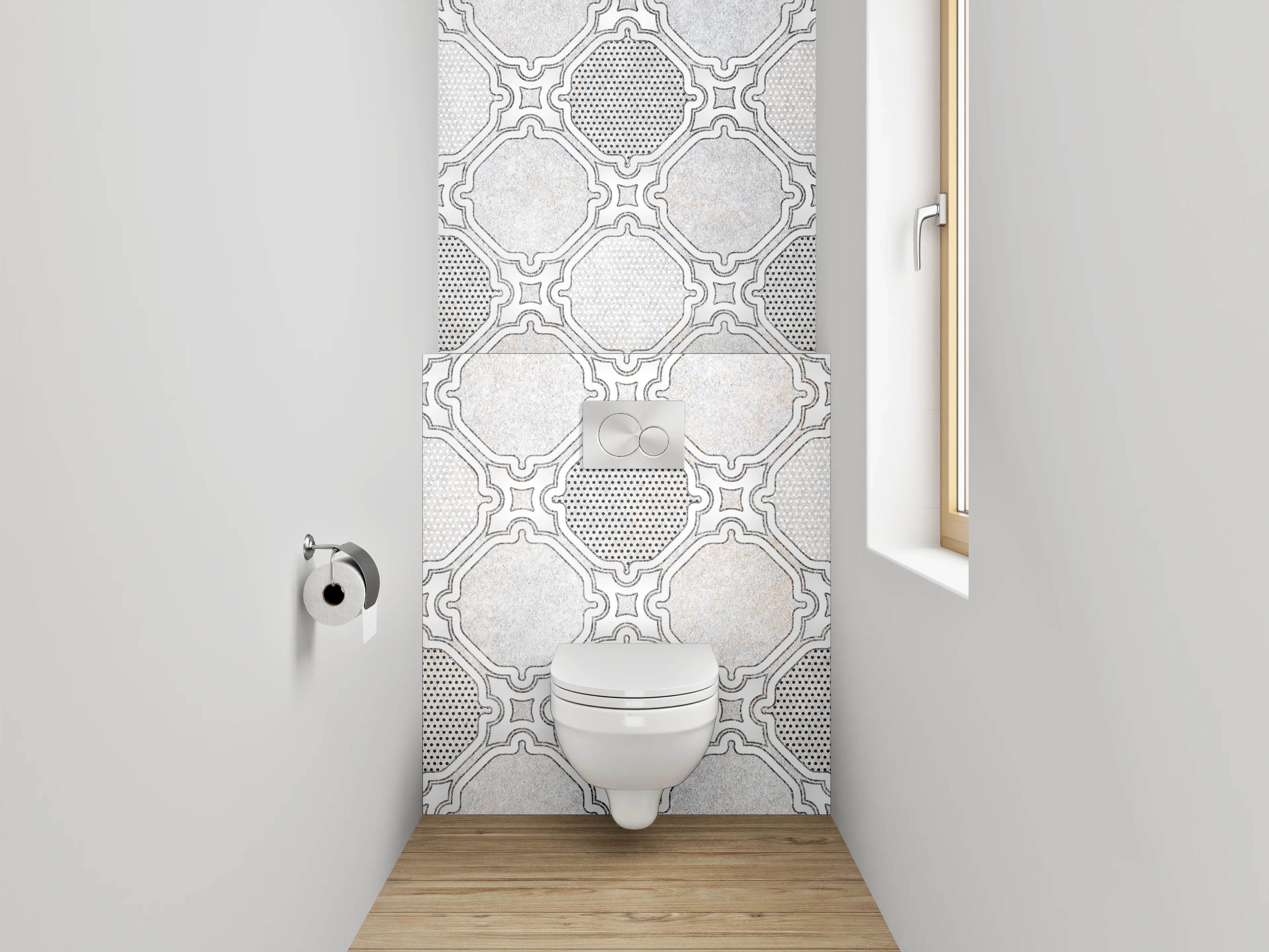 WC-Rückwand - Weiß-Graues Mosaik Muster Fliesenoptik