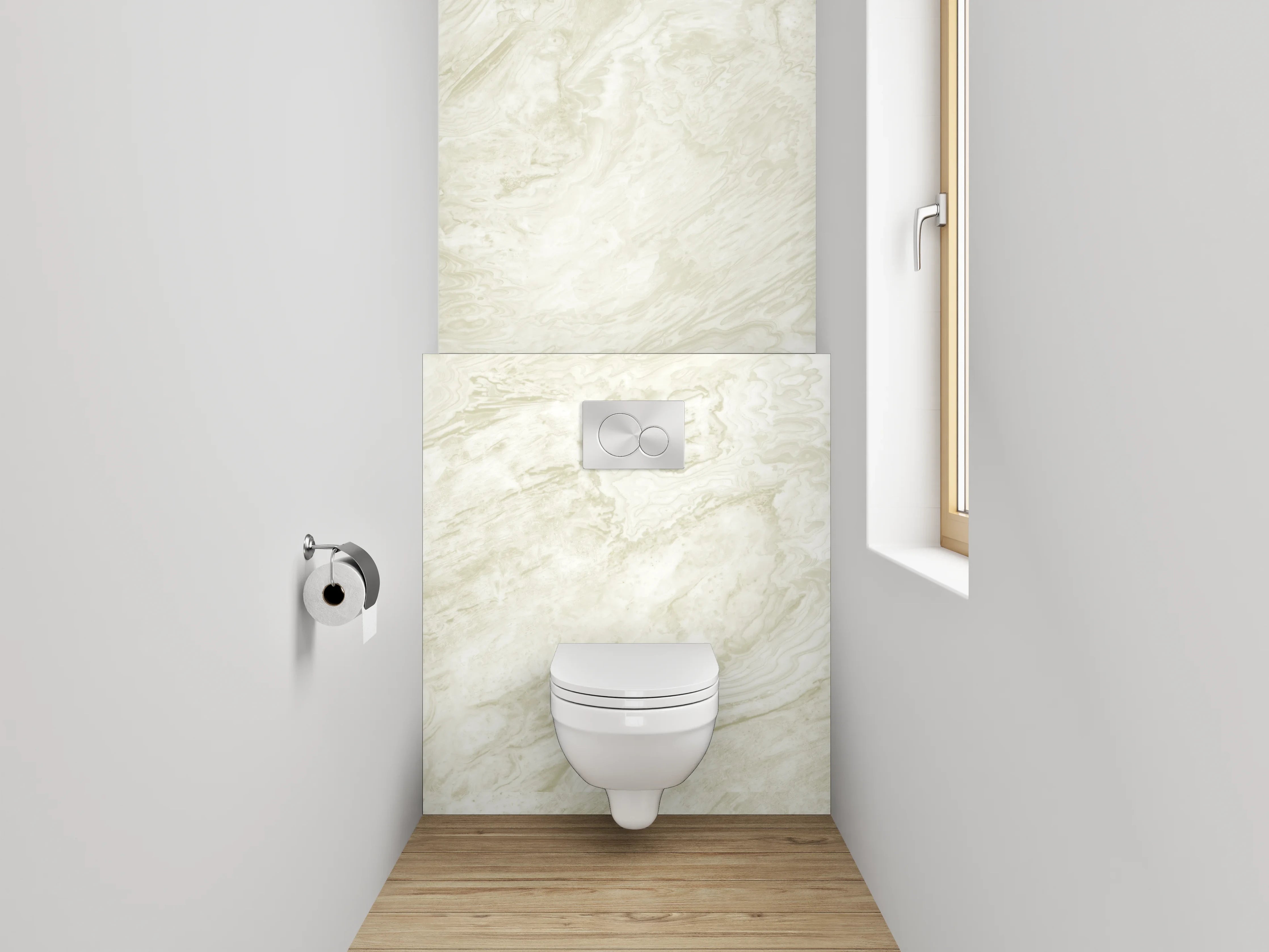 WC-Rückwand - Weiß-beiger Marmor Look