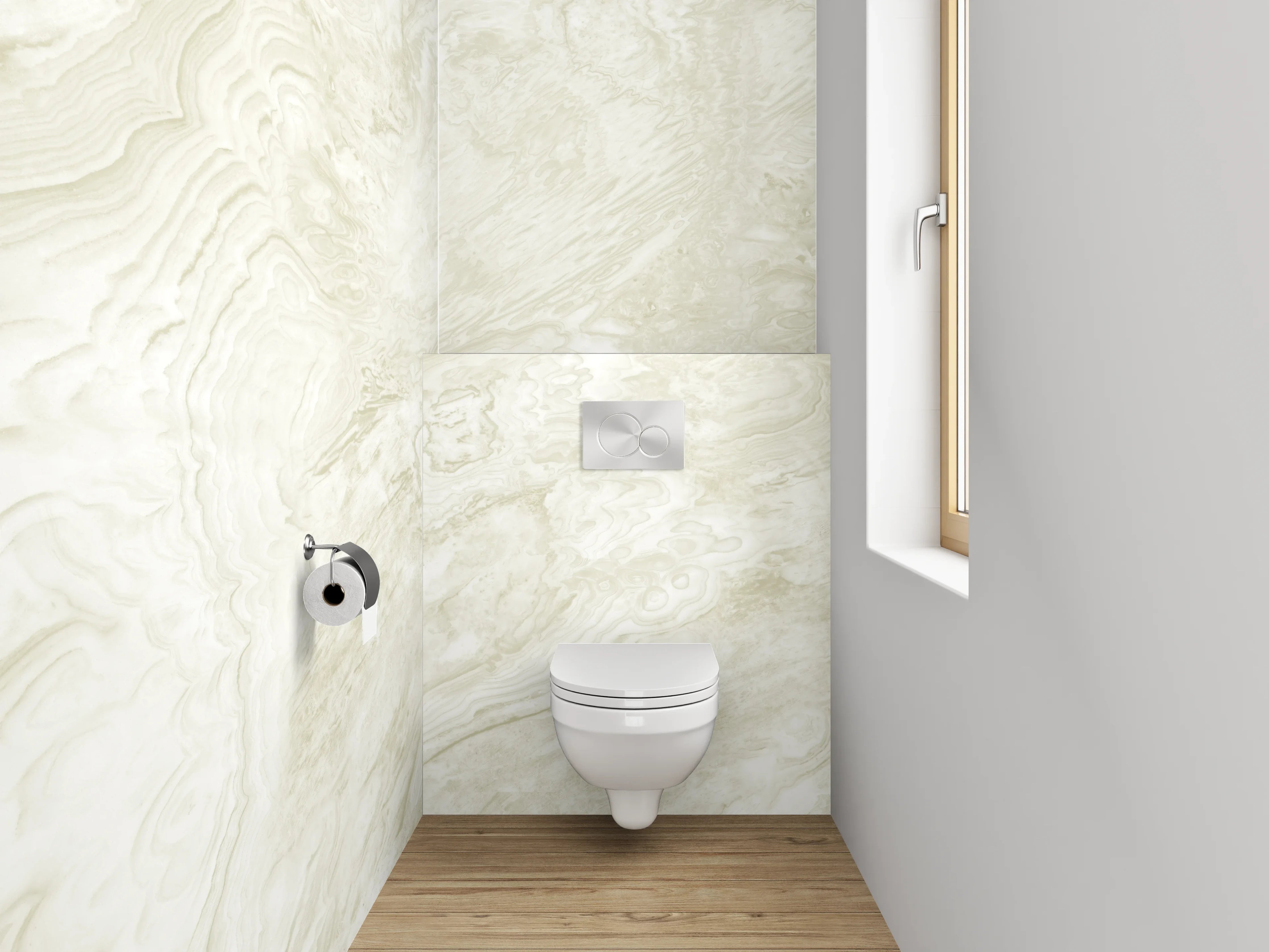 WC-Rückwand - Weiß-beiger Marmor Look