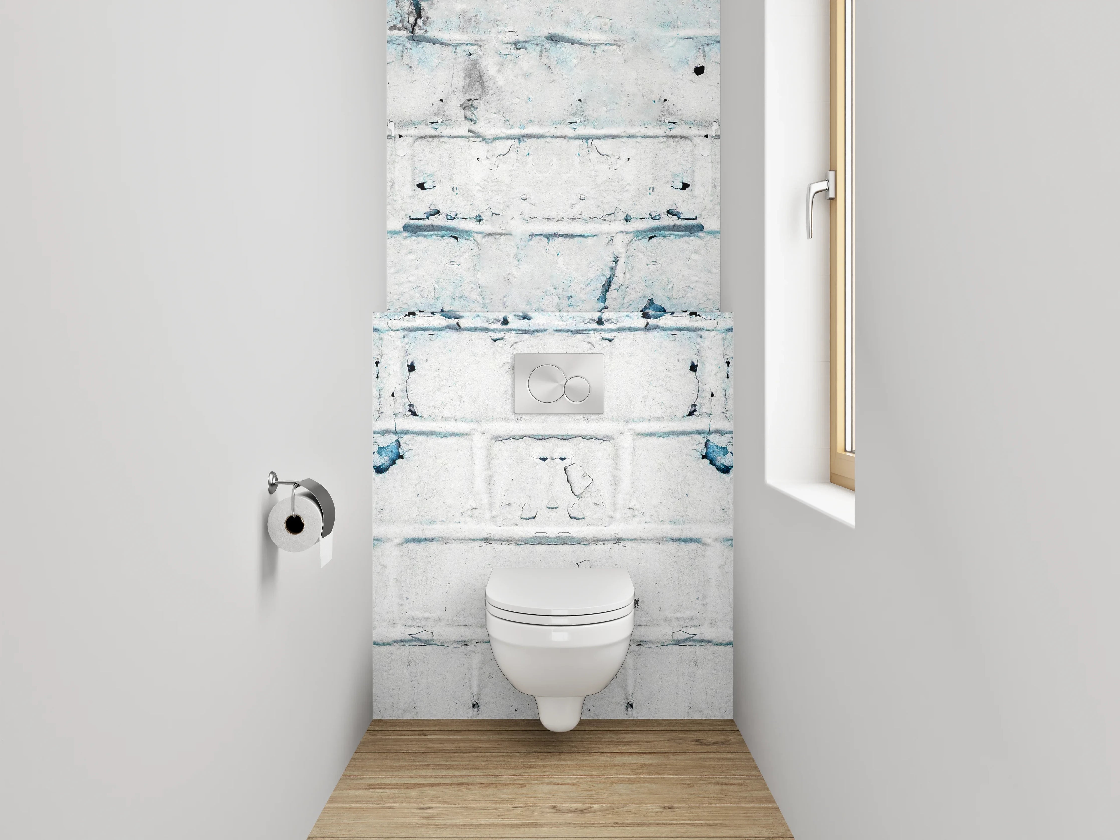 WC-Rückwand - Weiß-blaue Backstein-Optik Wanddekor