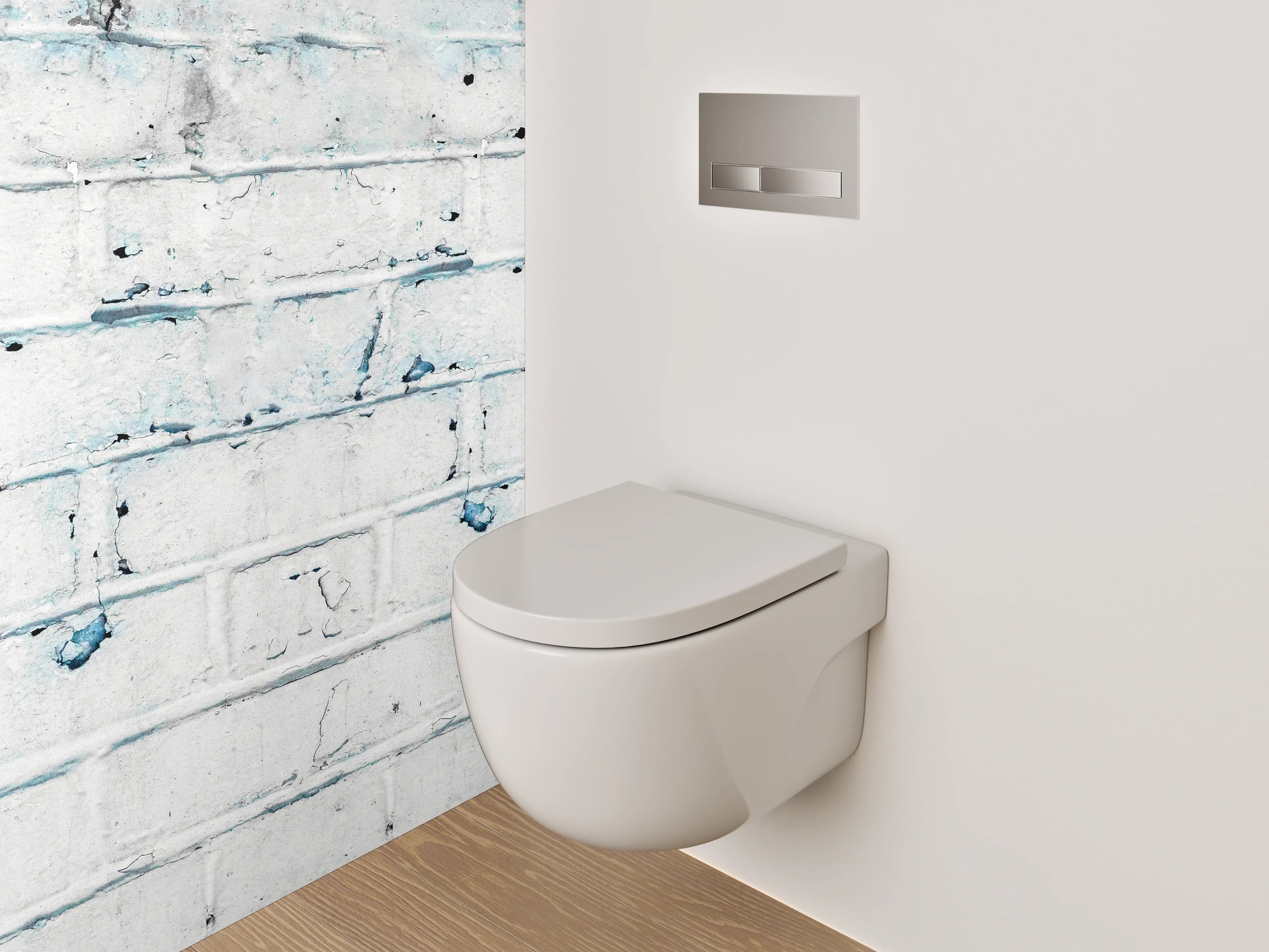 WC-Rückwand - Weiß-blaue Backstein-Optik Wanddekor