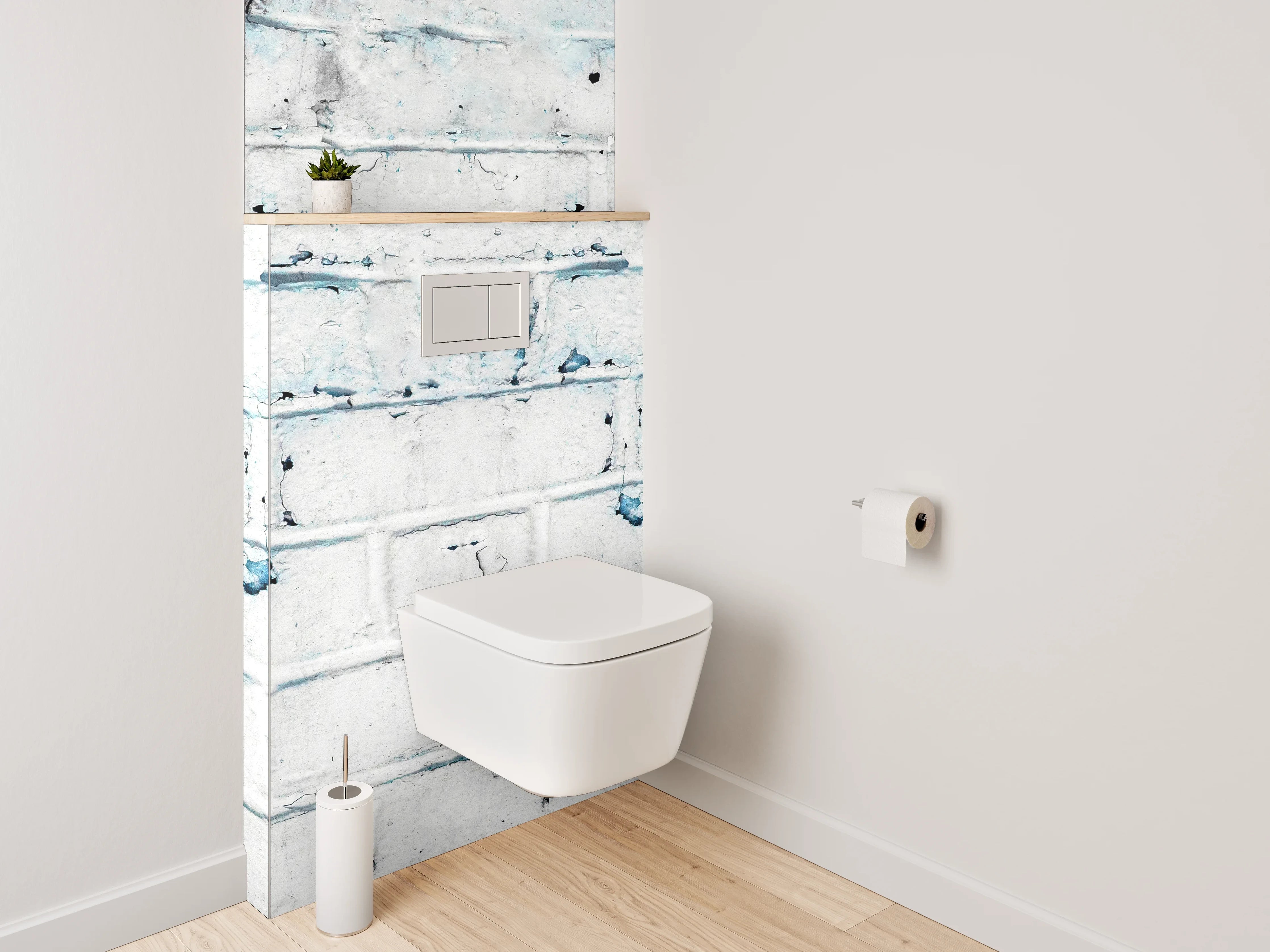WC-Rückwand - Weiß-blaue Backstein-Optik Wanddekor