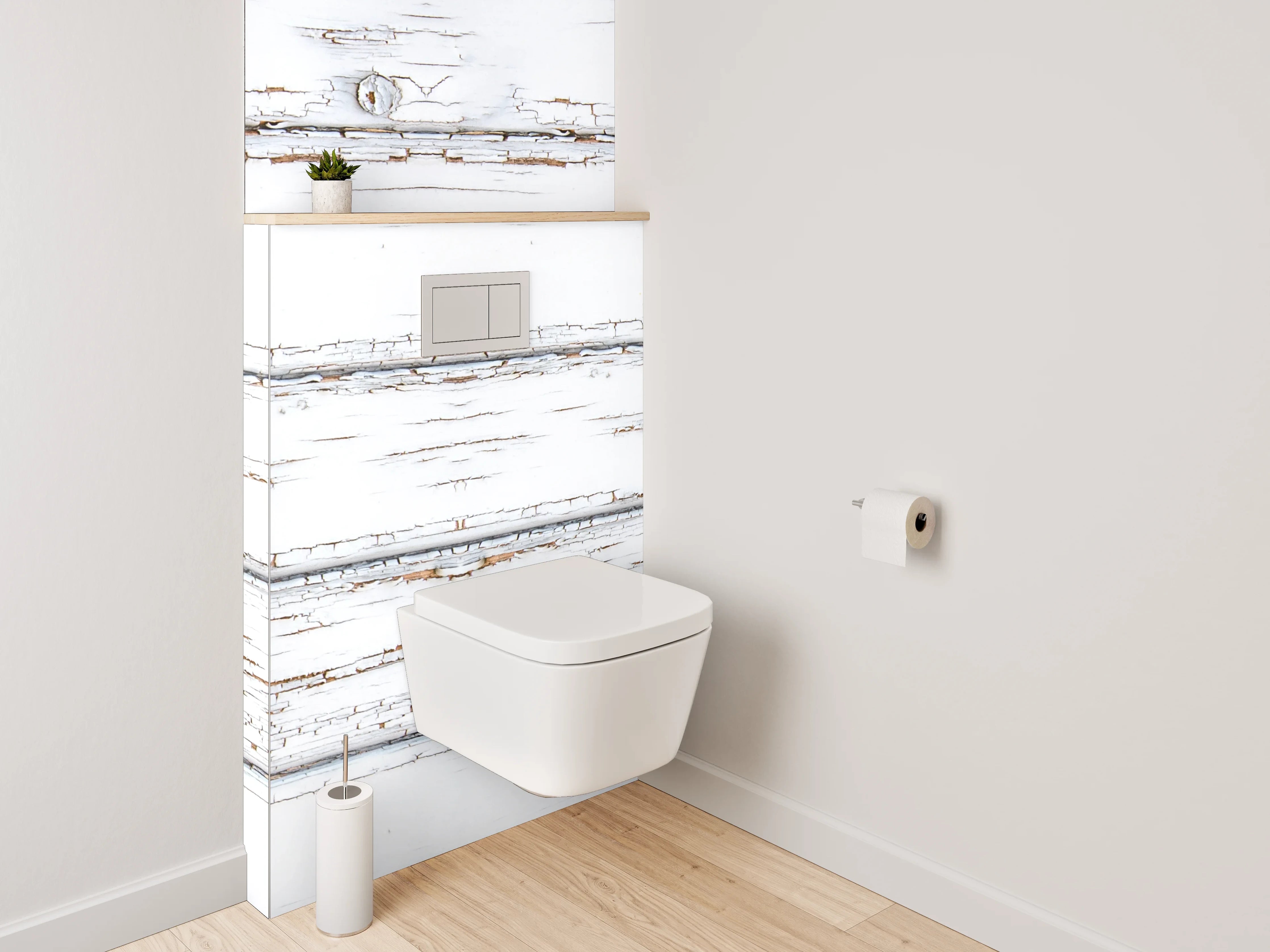 WC-Rückwand - Weiß-braune Vintage-Holzoptik