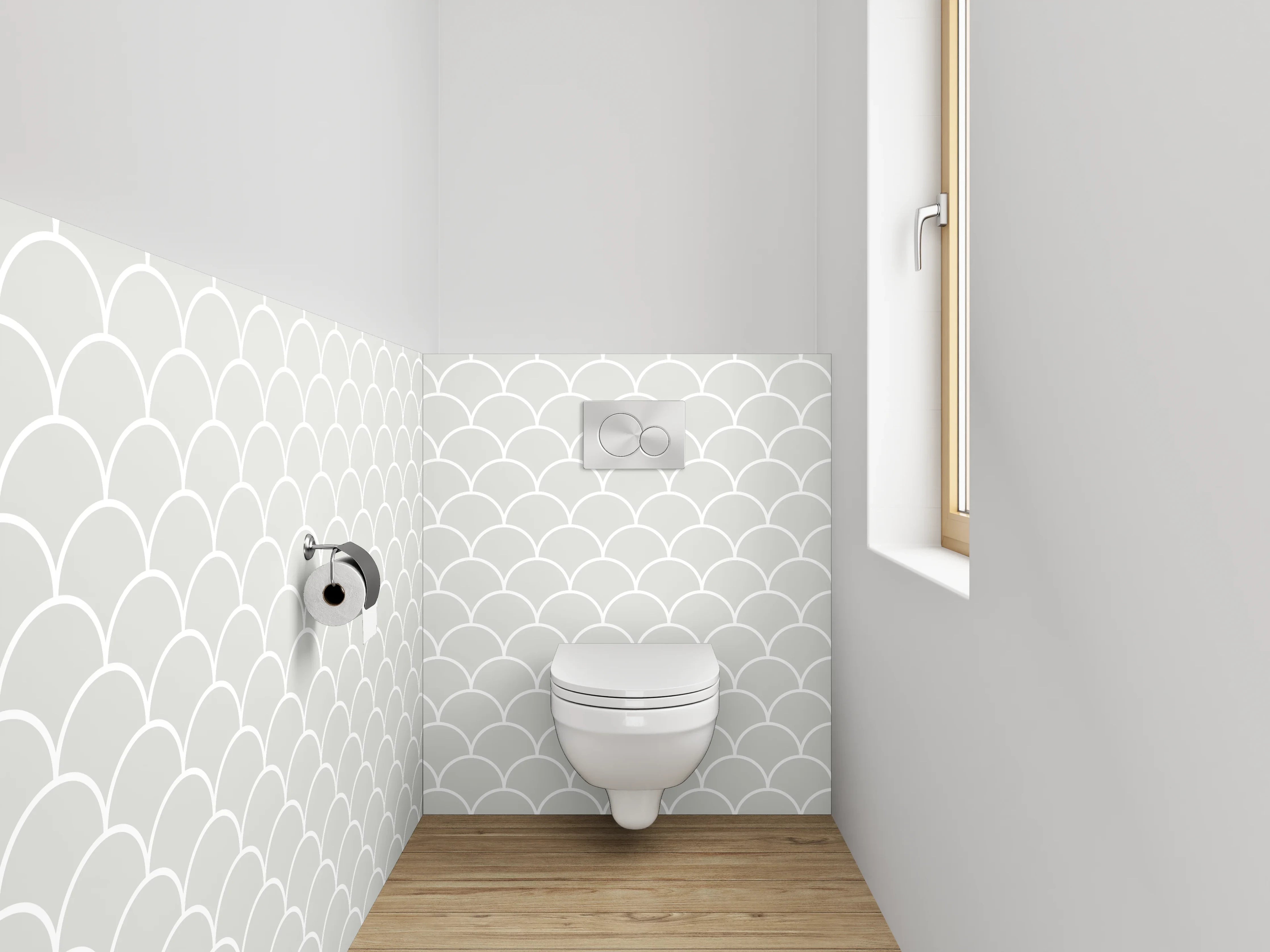 WC-Rückwand - Weiß-grau Fischschuppen Muster Tapete