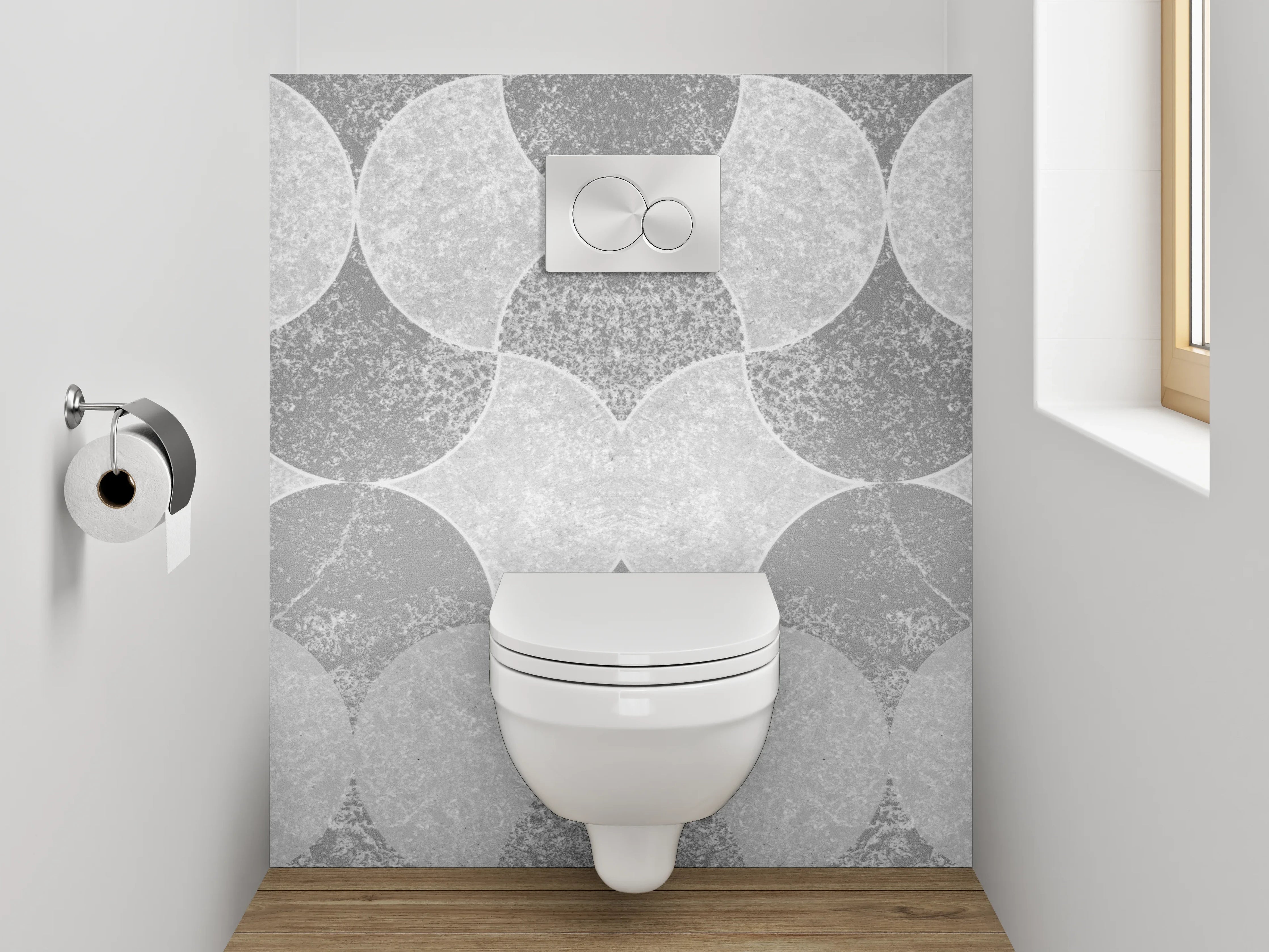 WC-Rückwand - Weiß-grau geometrisches Muster Minimal