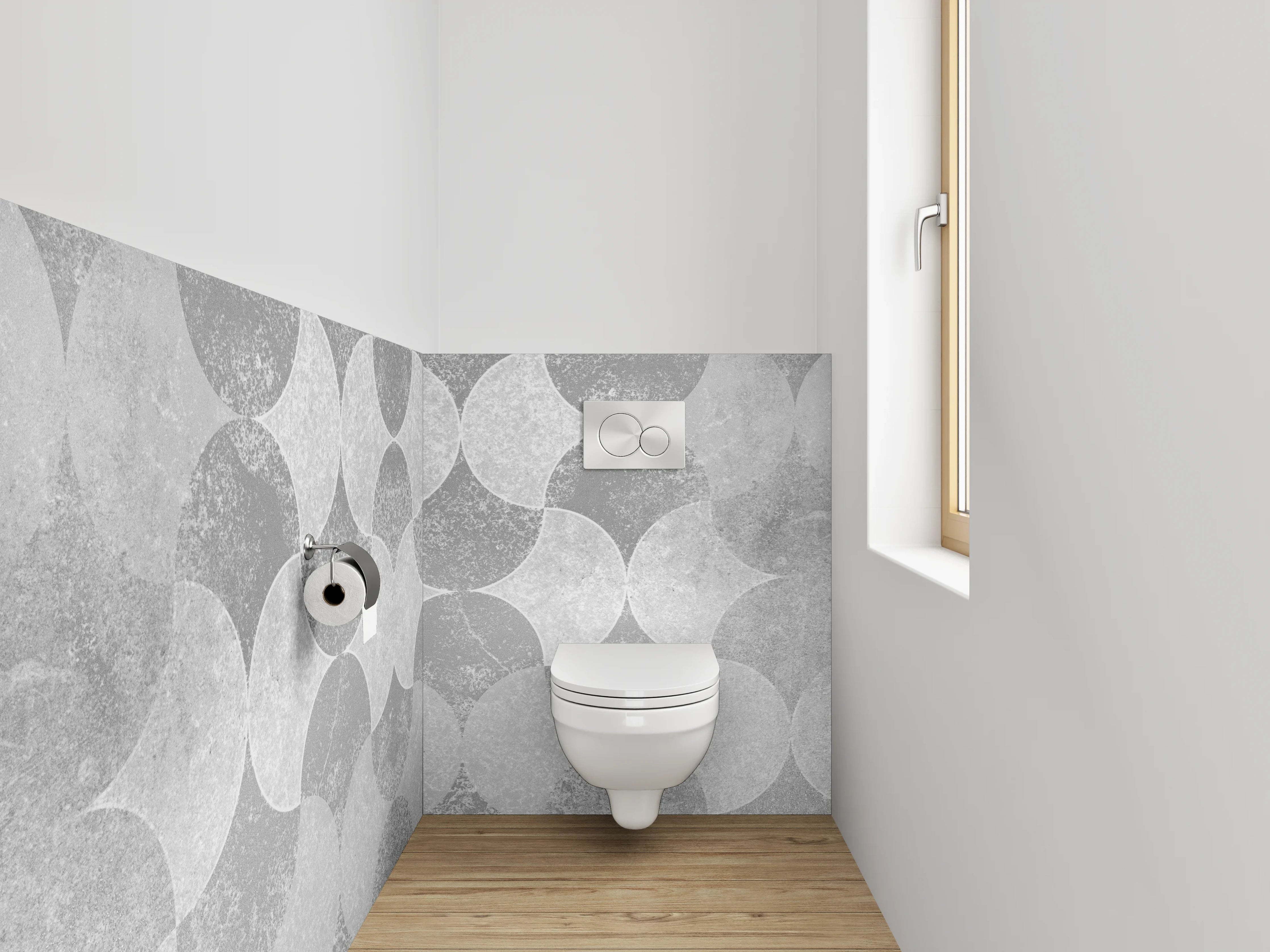 WC-Rückwand - Weiß-grau geometrisches Muster Minimal