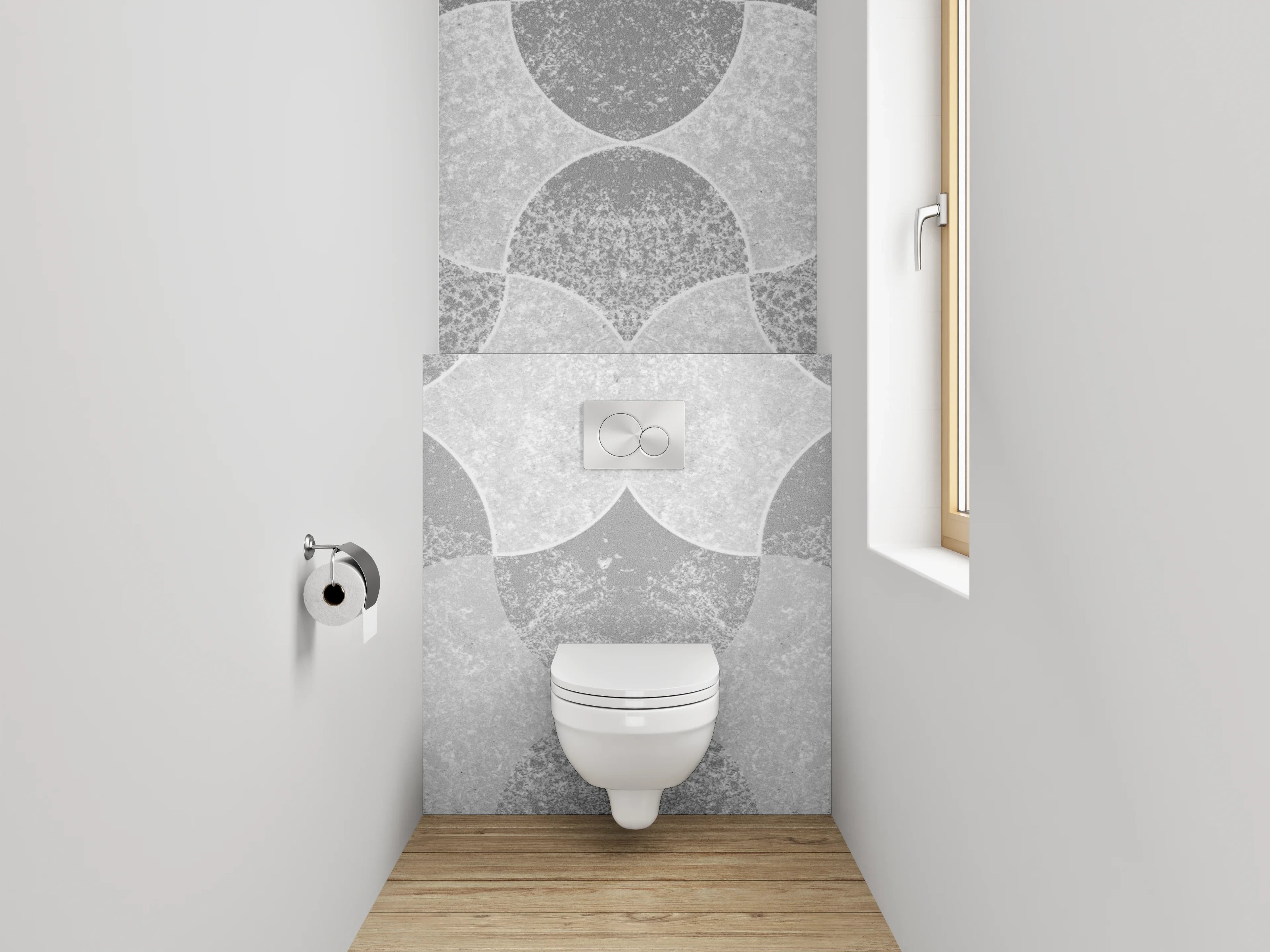 WC-Rückwand - Weiß-grau geometrisches Muster Minimal