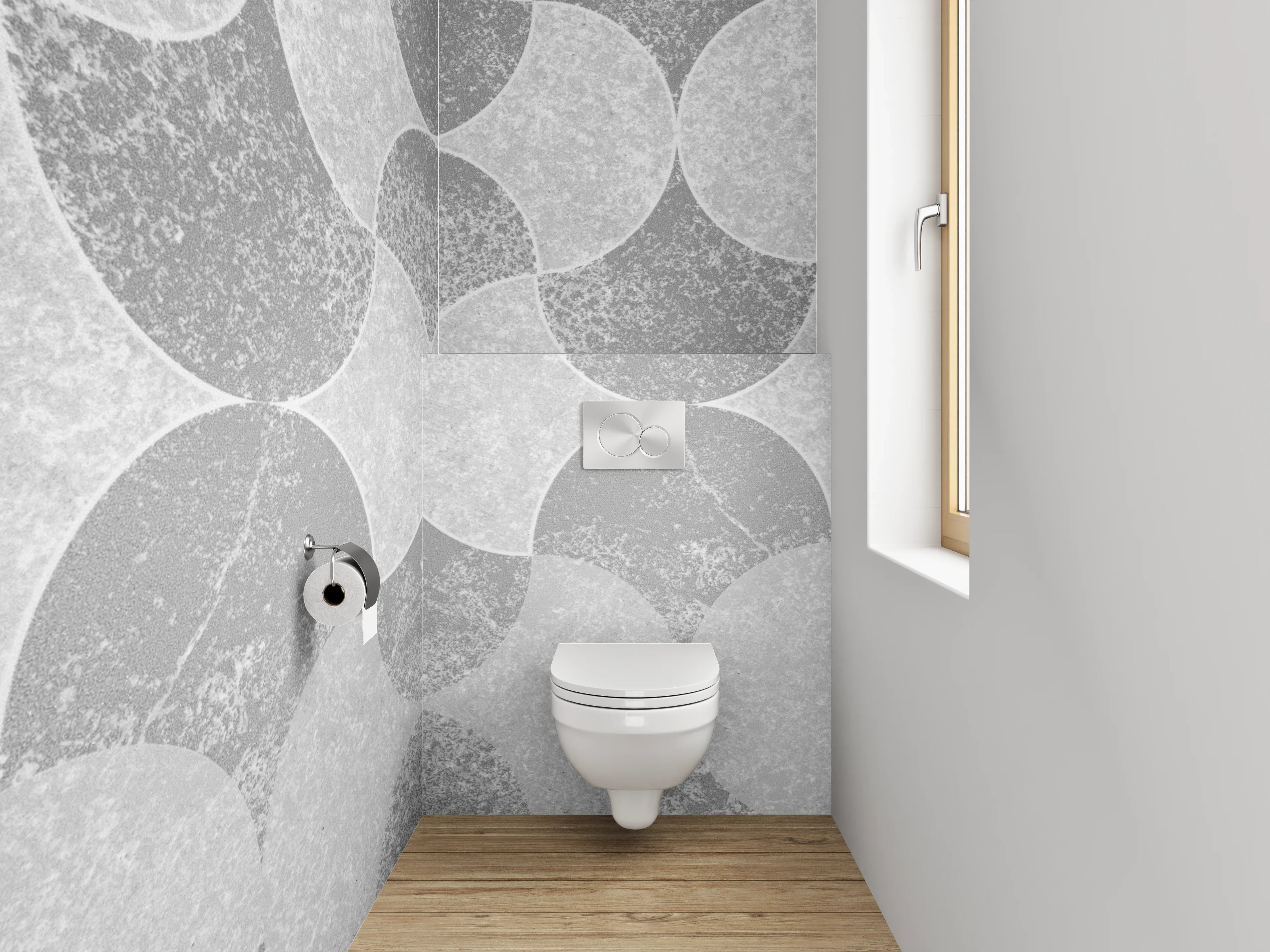WC-Rückwand - Weiß-grau geometrisches Muster Minimal