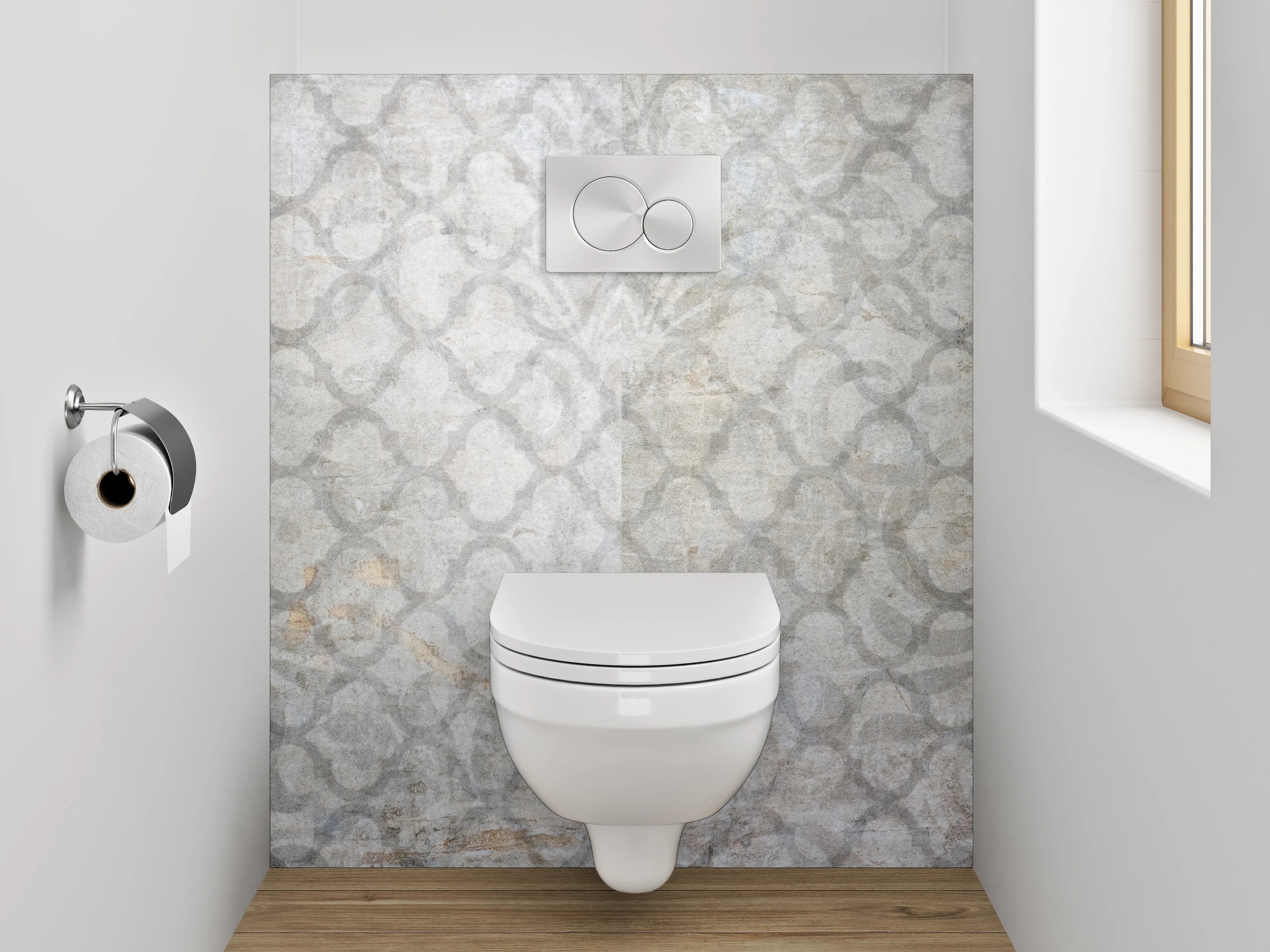 WC-Rückwand - Weiß-grau marmorierte Muster-Optik