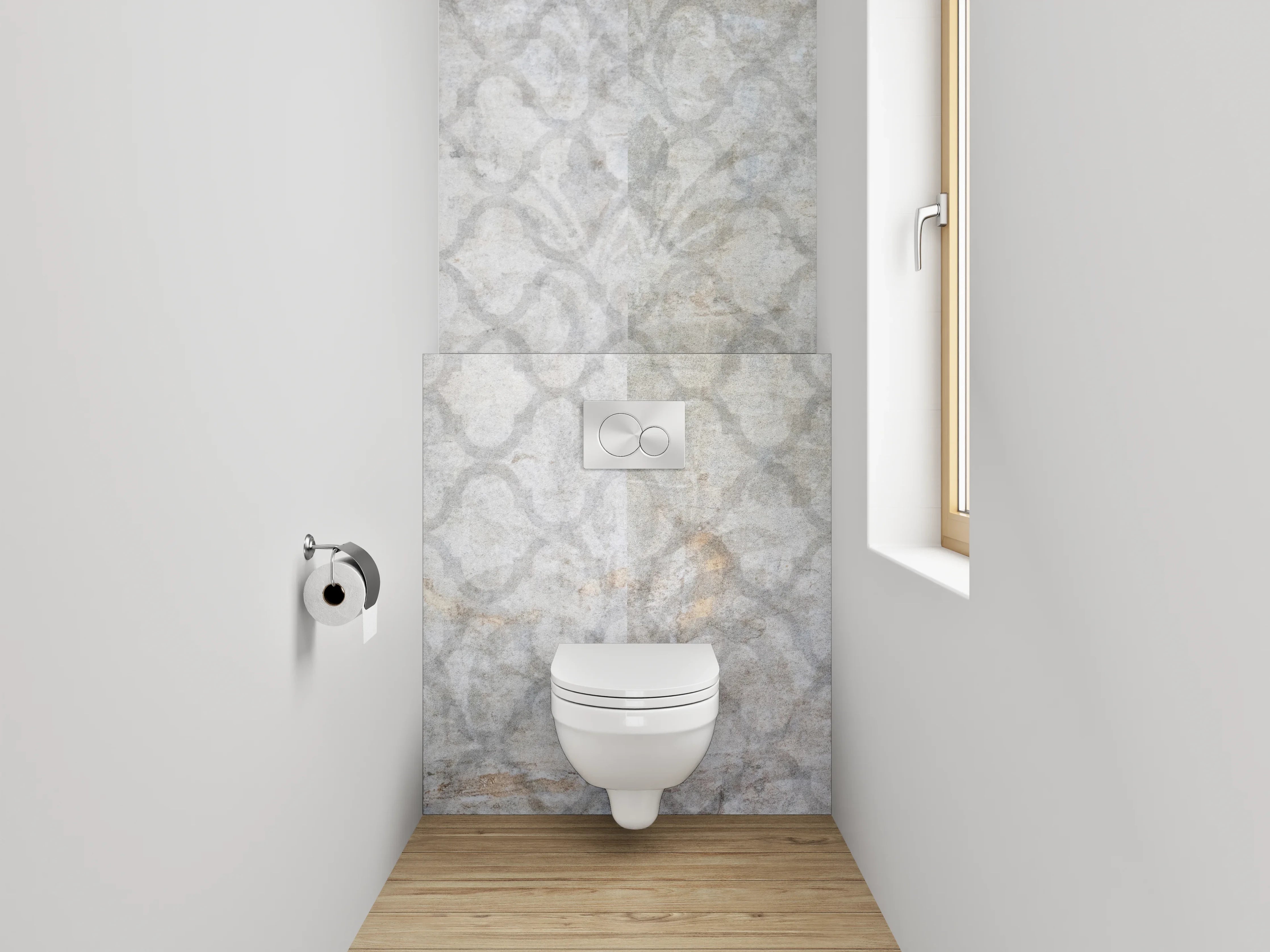 WC-Rückwand - Weiß-grau marmorierte Muster-Optik