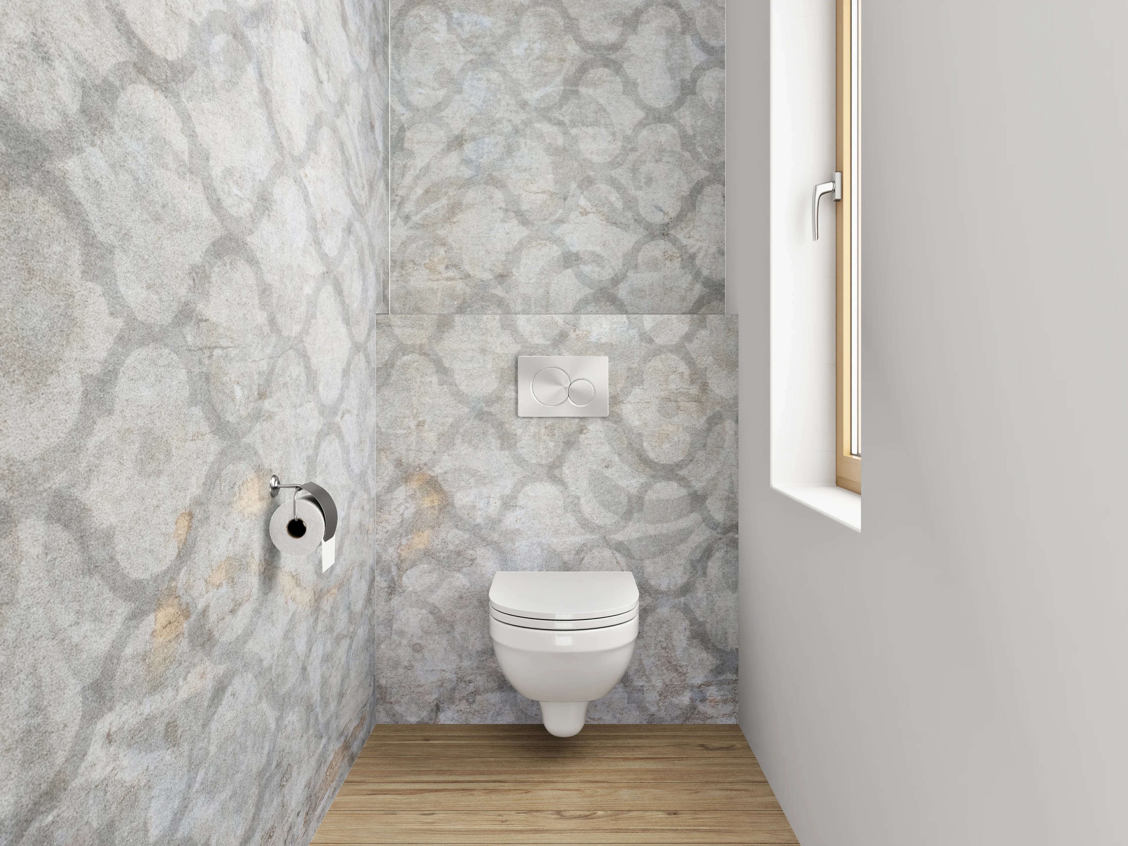 WC-Rückwand - Weiß-grau marmorierte Muster-Optik