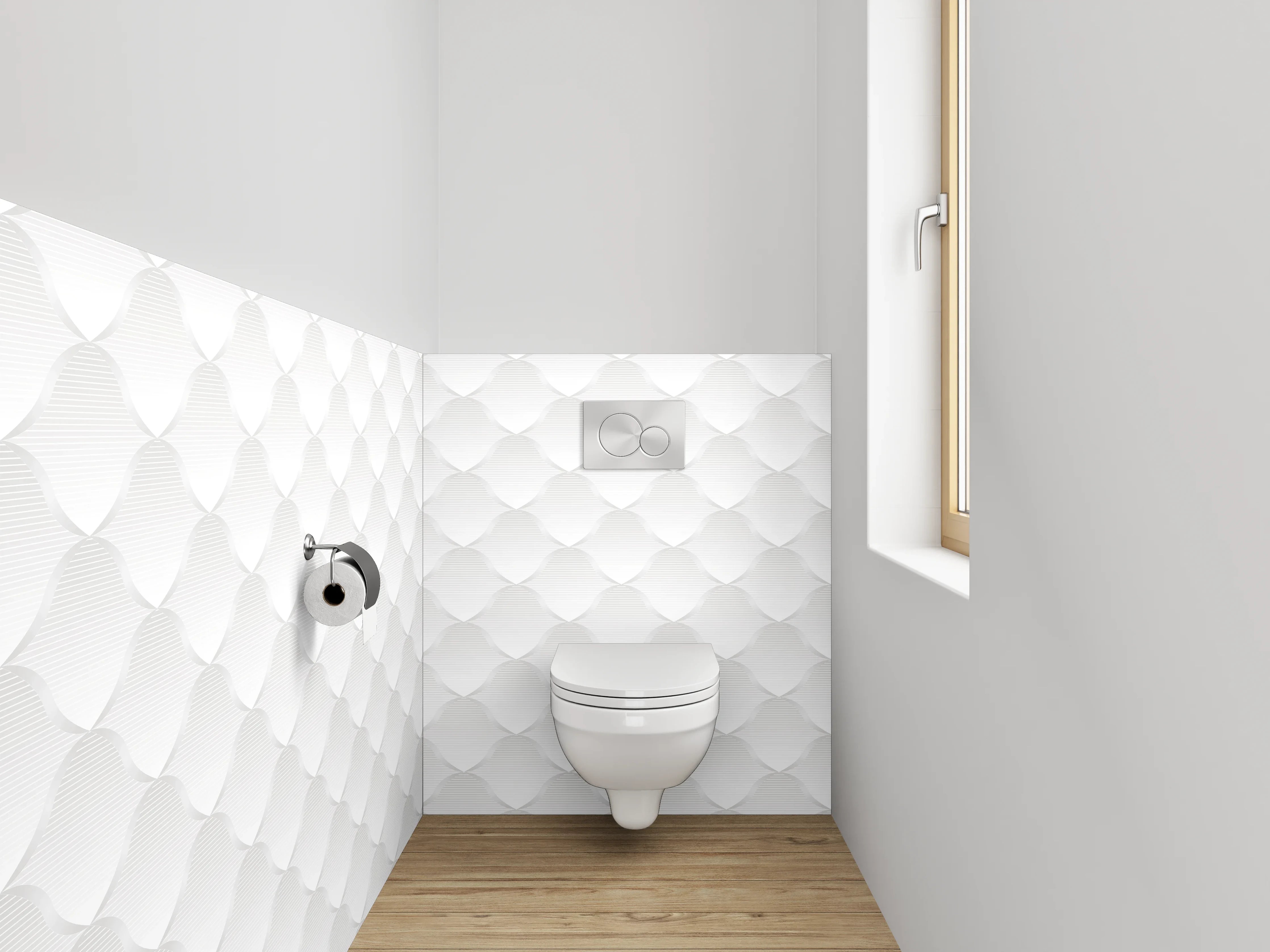 WC-Rückwand - Weiß-graue 3D Schuppenoptik