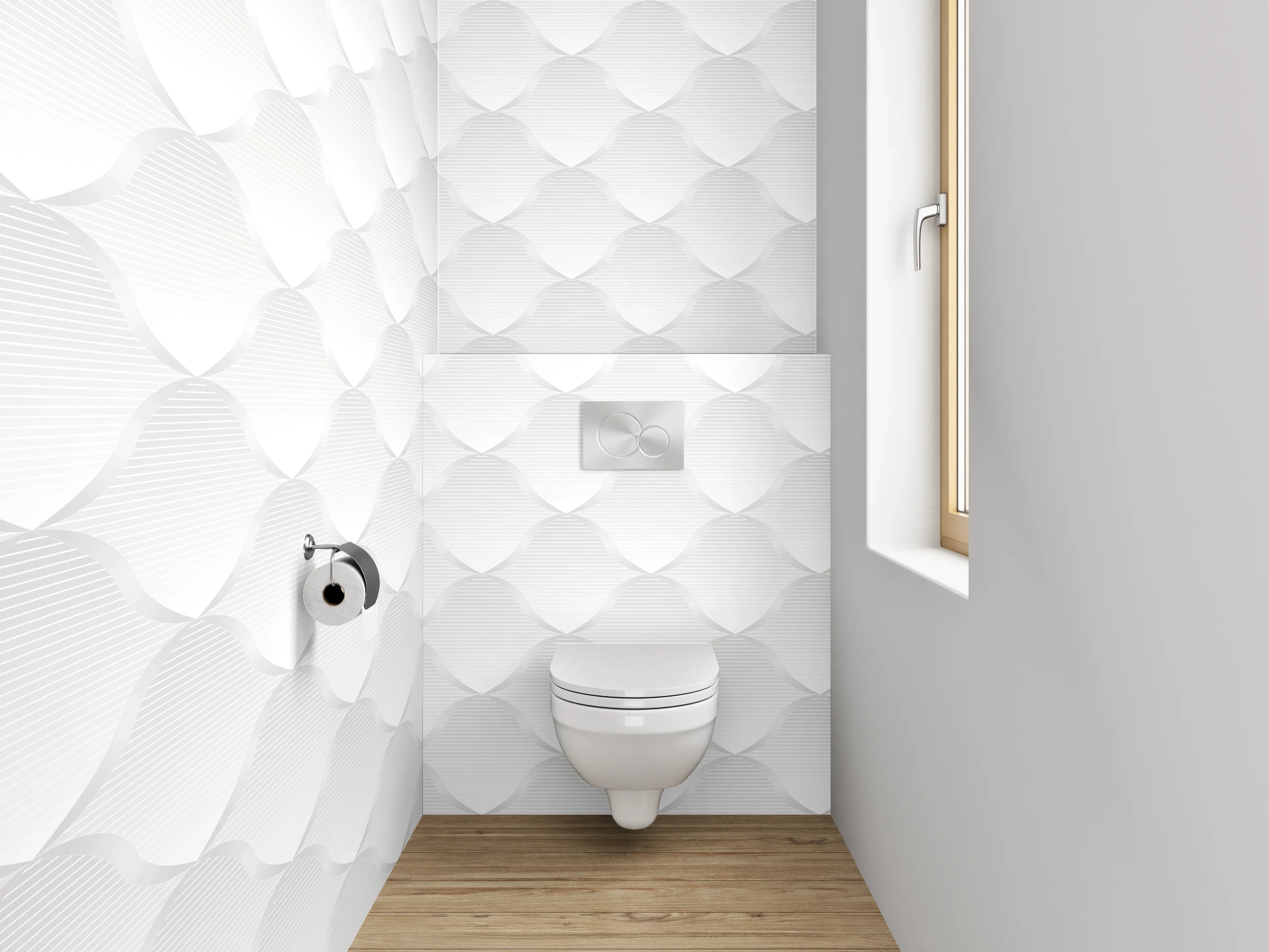 WC-Rückwand - Weiß-graue 3D Schuppenoptik