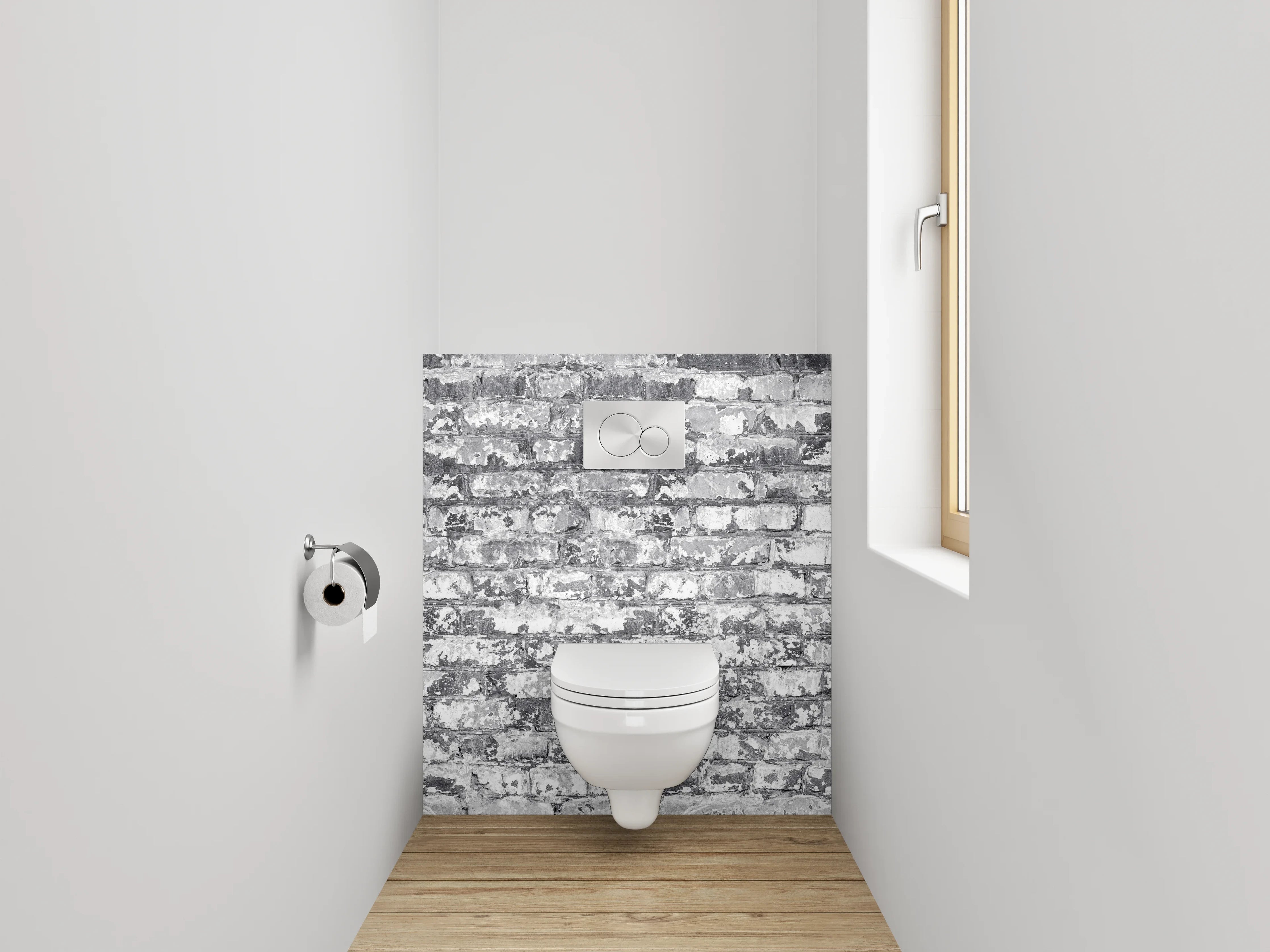 WC-Rückwand - Weiß-graue Backstein-Optik Wandmotiv