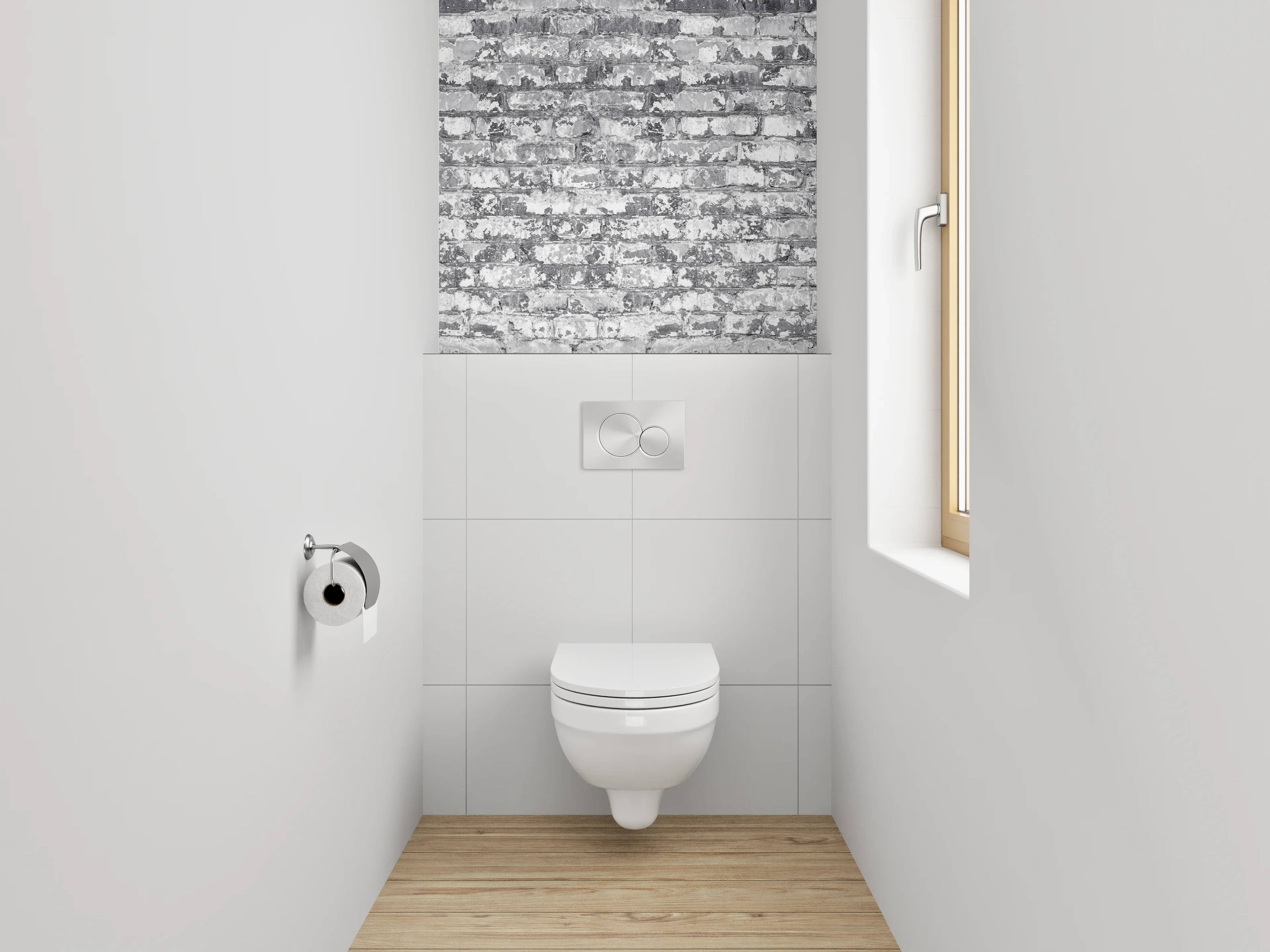 WC-Rückwand - Weiß-graue Backstein-Optik Wandmotiv