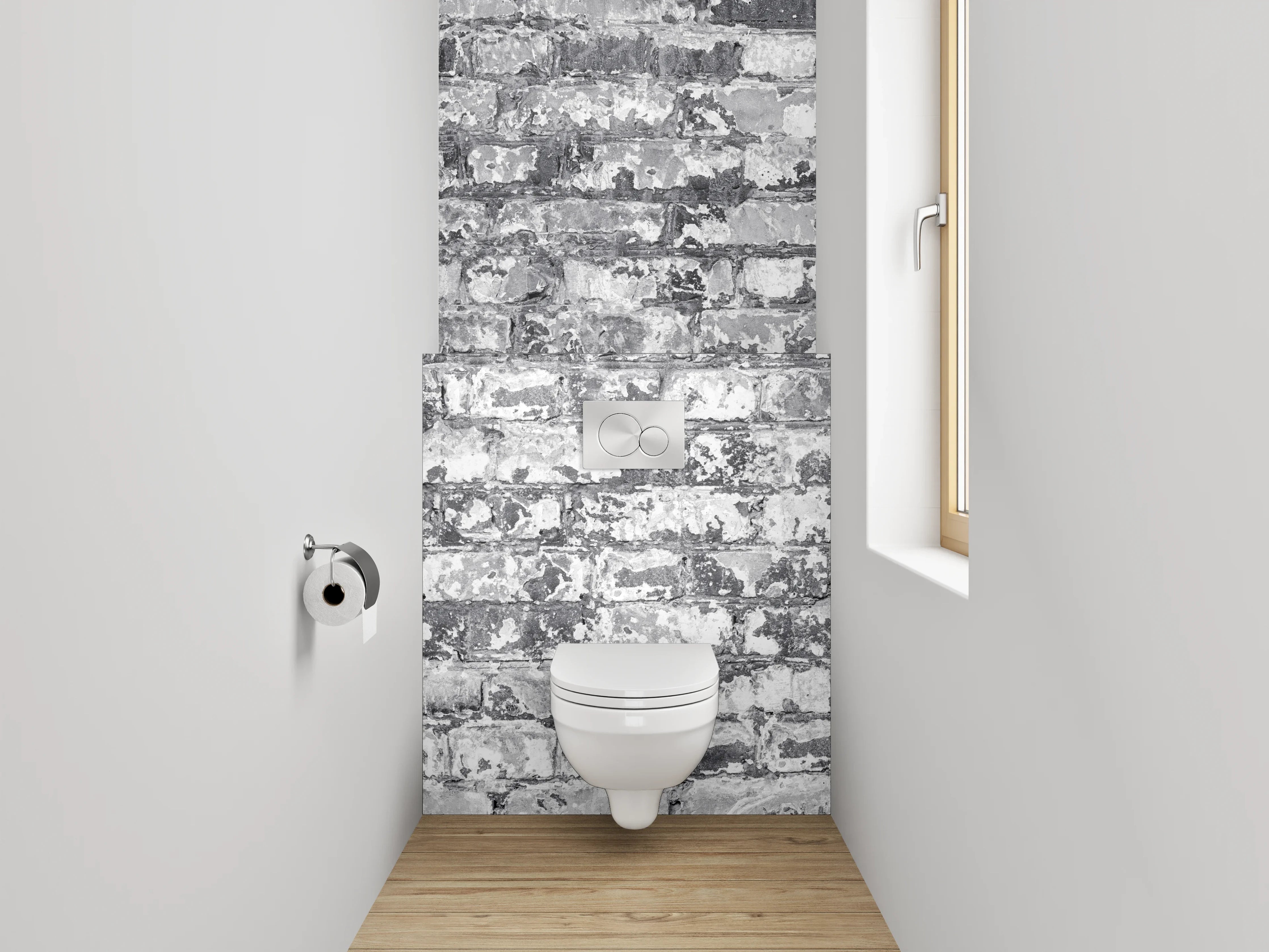 WC-Rückwand - Weiß-graue Backstein-Optik Wandmotiv