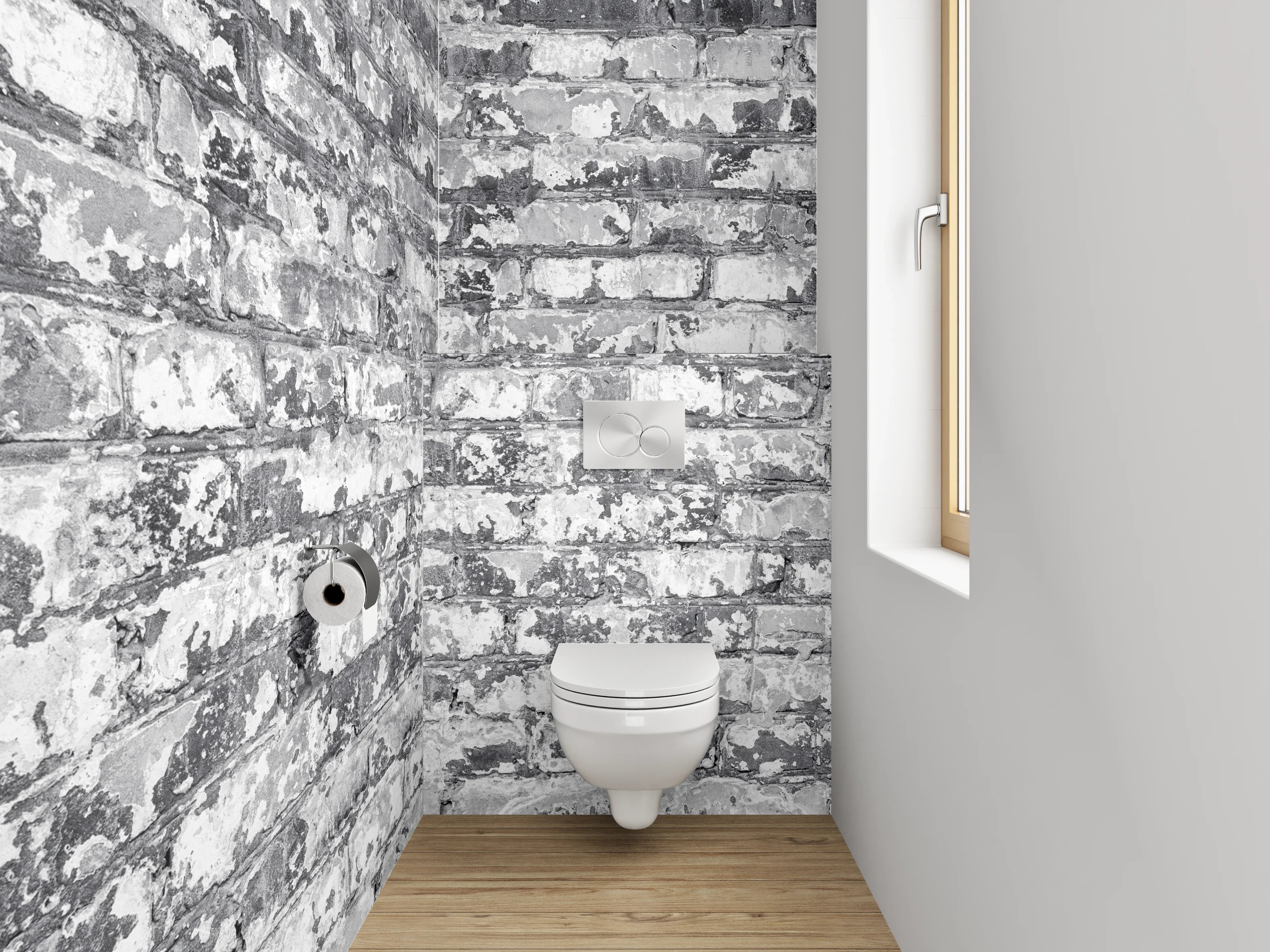WC-Rückwand - Weiß-graue Backstein-Optik Wandmotiv
