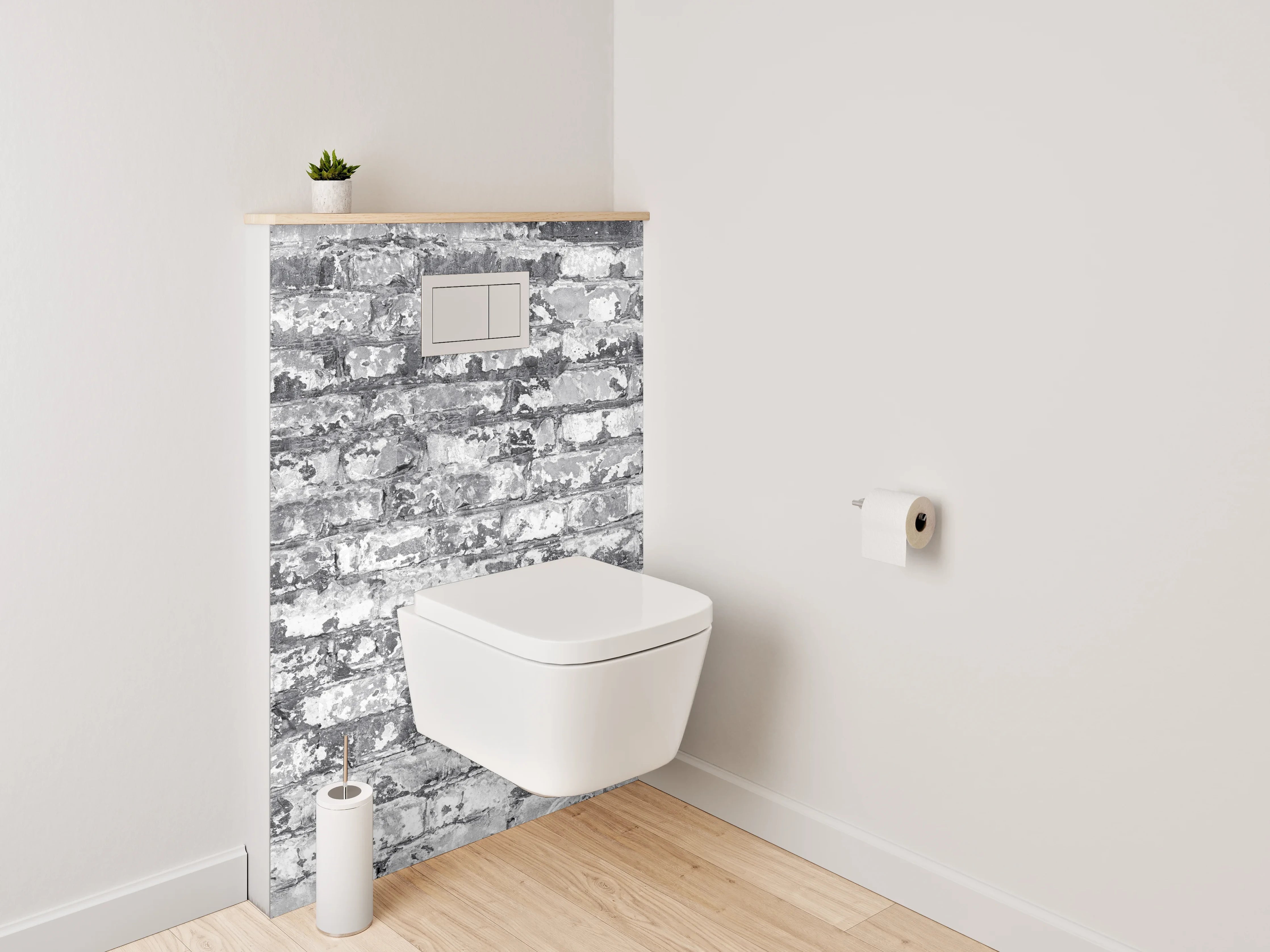 WC-Rückwand - Weiß-graue Backstein-Optik Wandmotiv