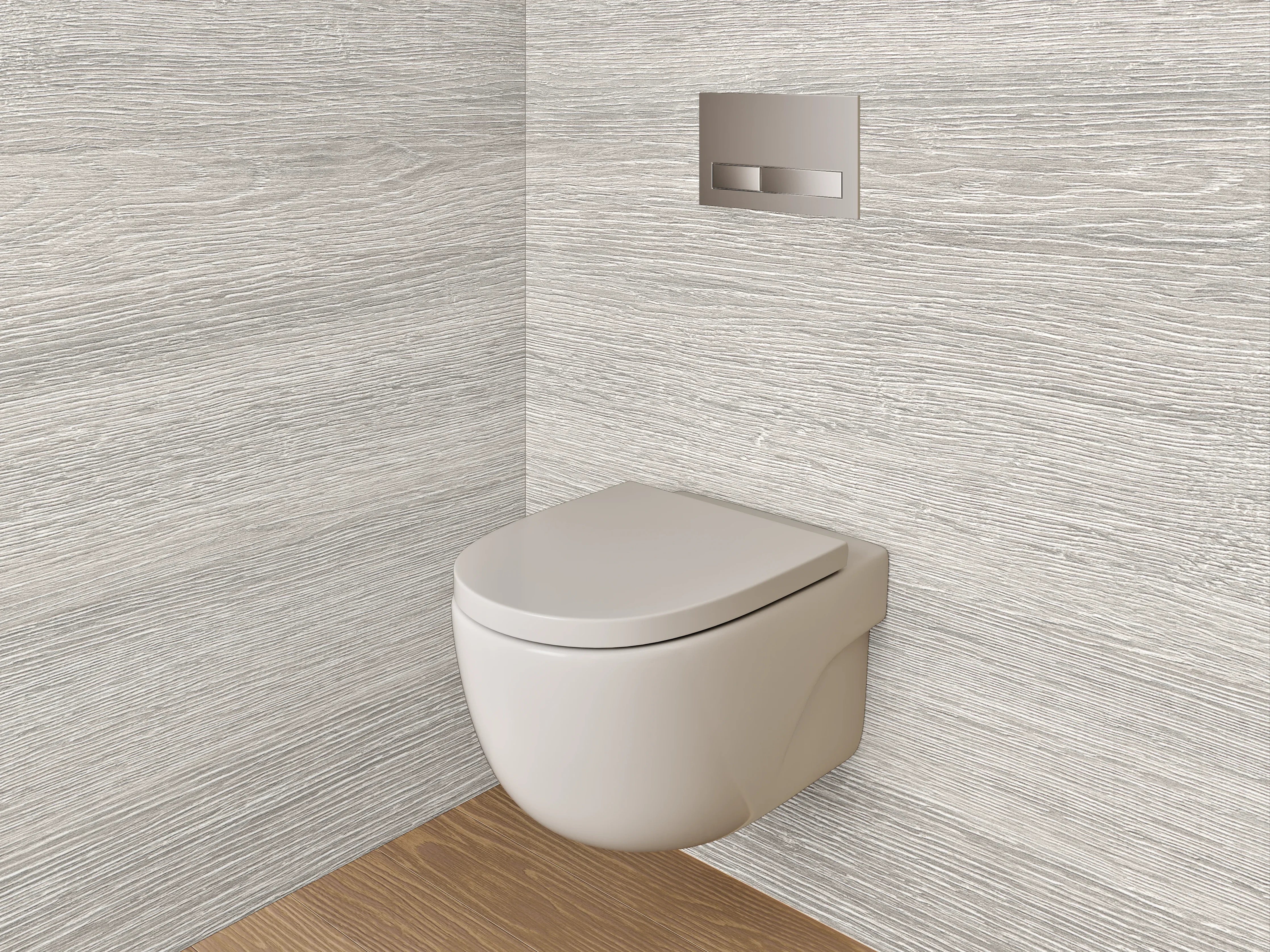 WC-Rückwand - Weiß-graue Holzoptik Fläche