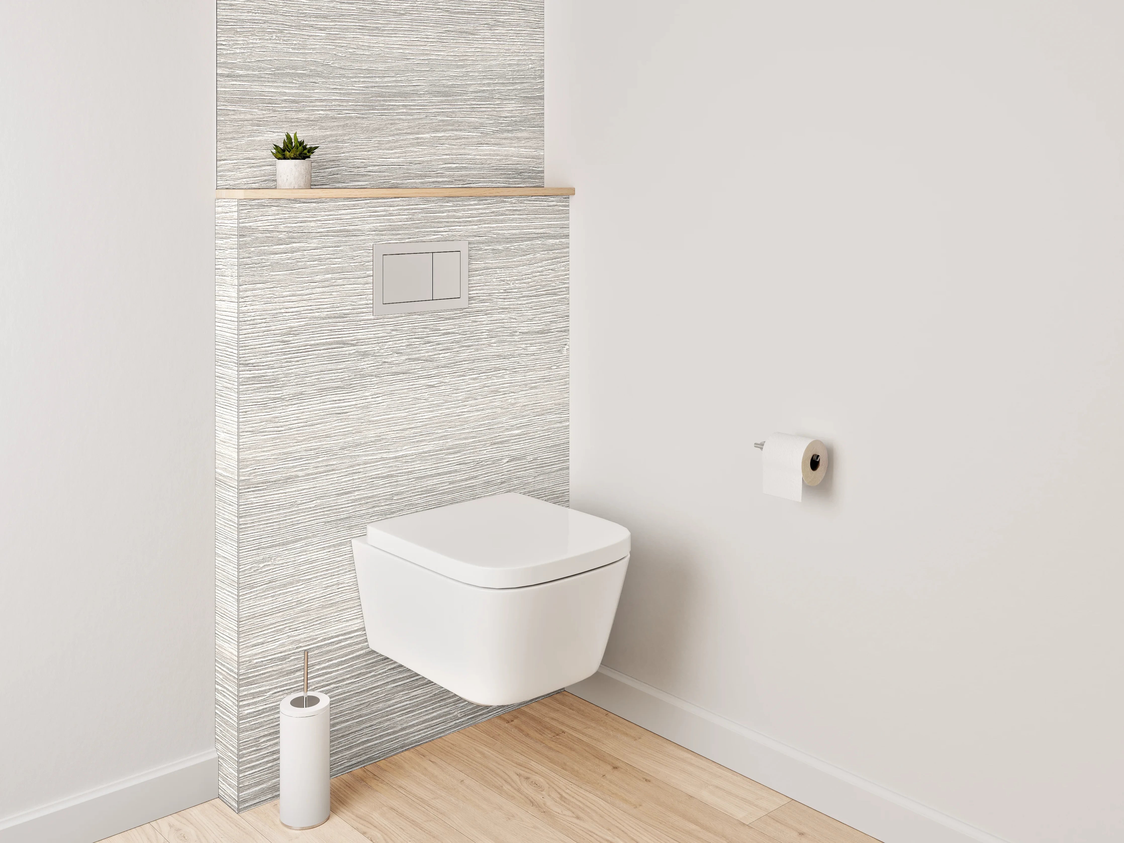 WC-Rückwand - Weiß-graue Holzoptik Fläche
