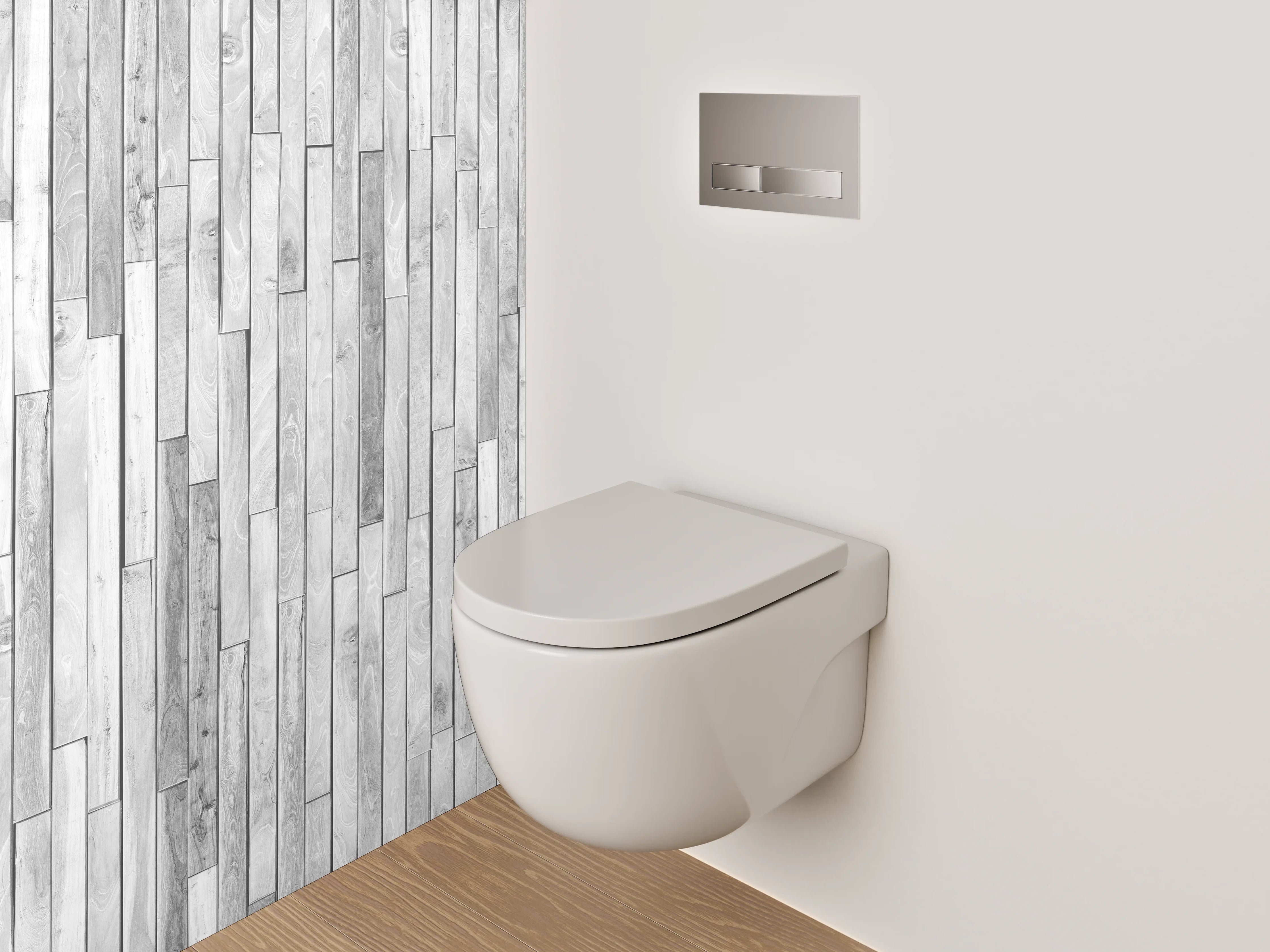 WC-Rückwand - Weiß-graue Holzoptik Wandverkleidung