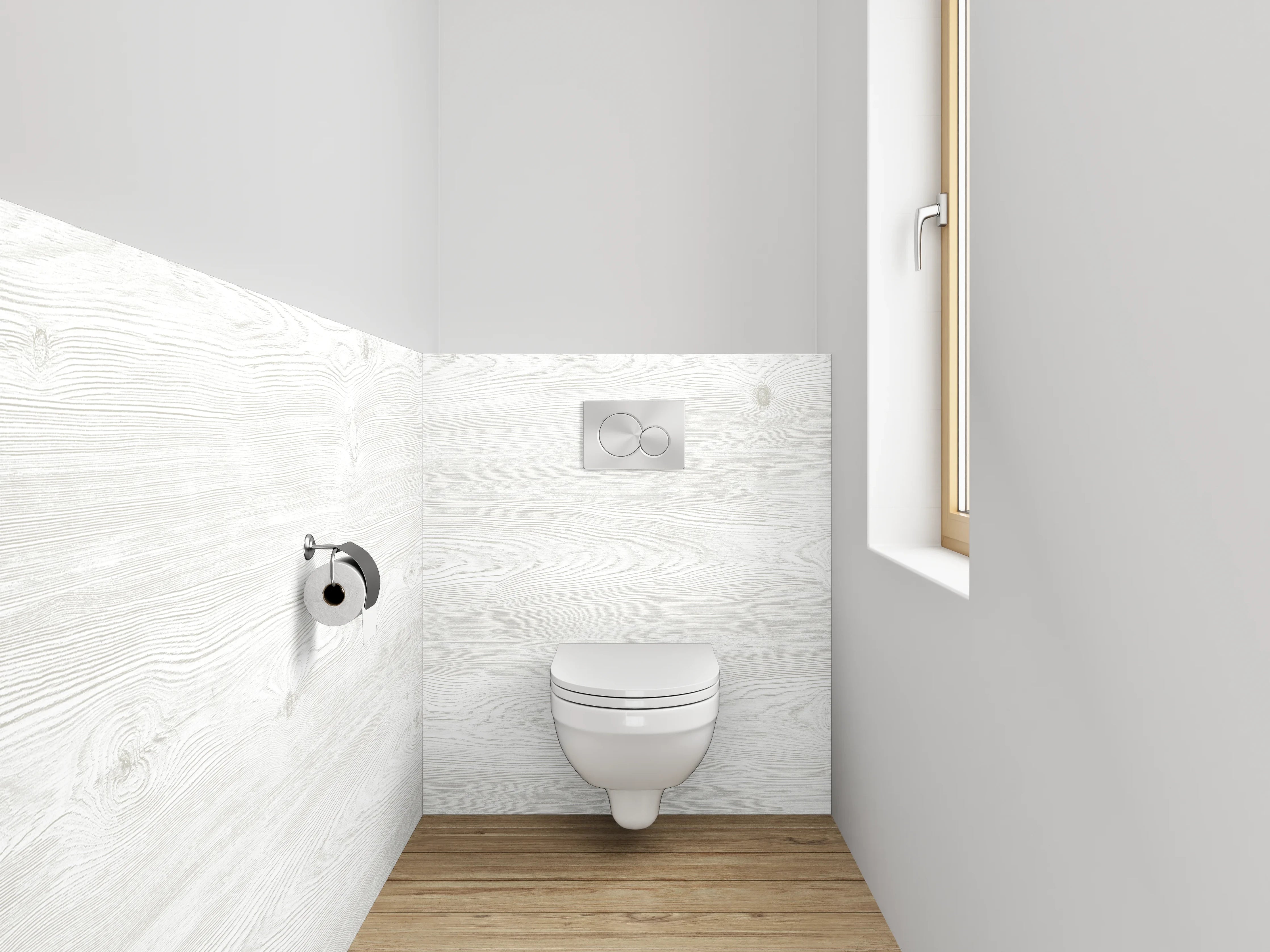 WC-Rückwand - Weiß-graue Holzstruktur Dekor