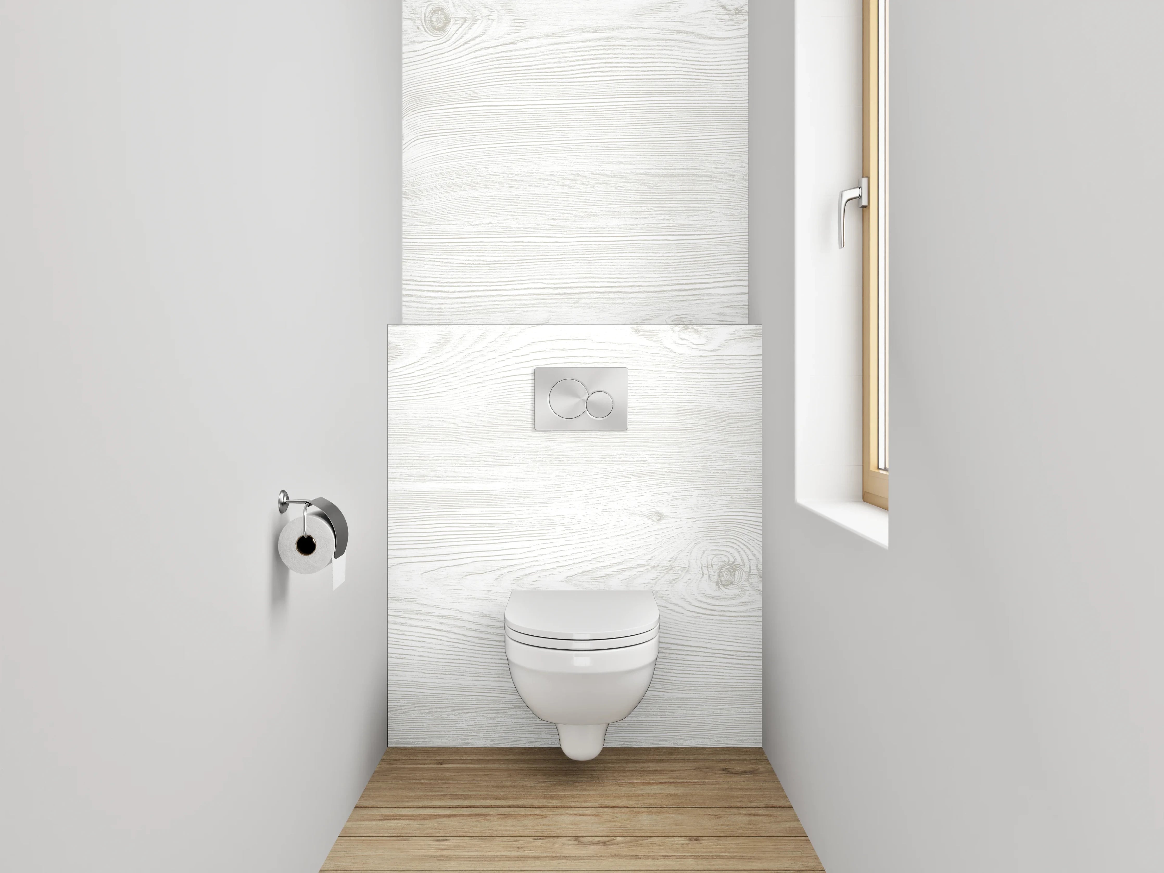 WC-Rückwand - Weiß-graue Holzstruktur Dekor