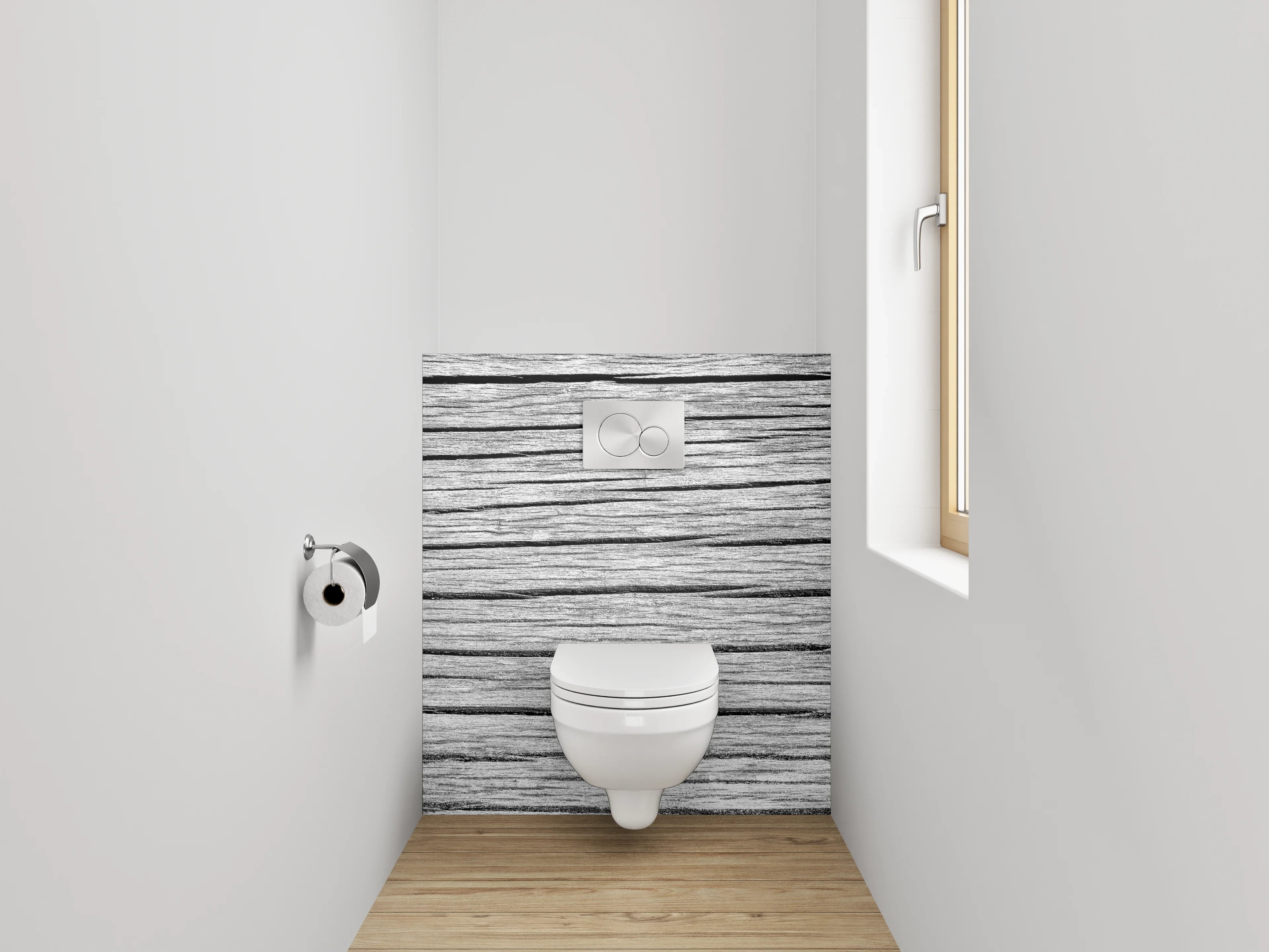 WC-Rückwand - Weiß-graue Holzstruktur-Optik