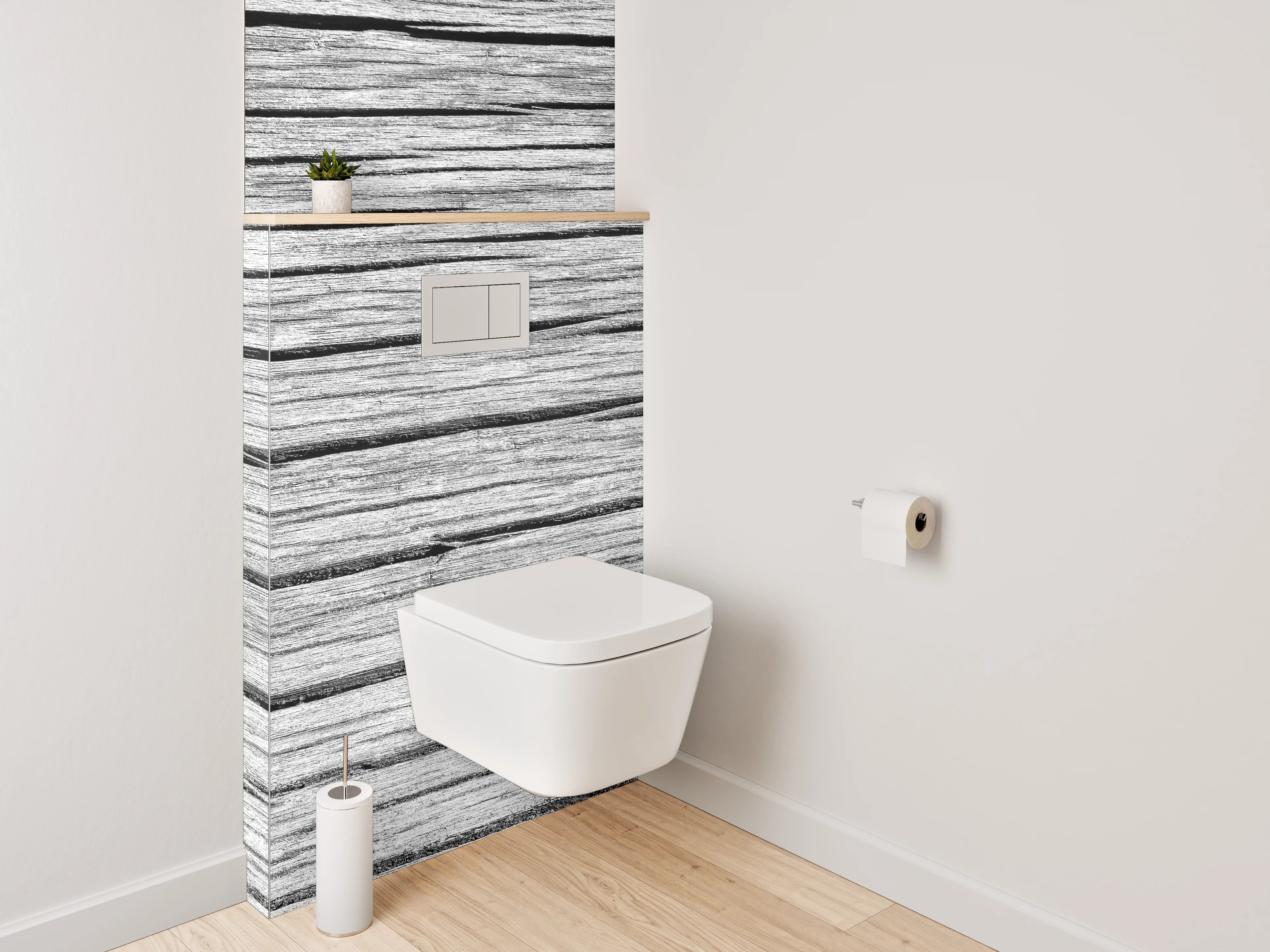 WC-Rückwand - Weiß-graue Holzstruktur-Optik