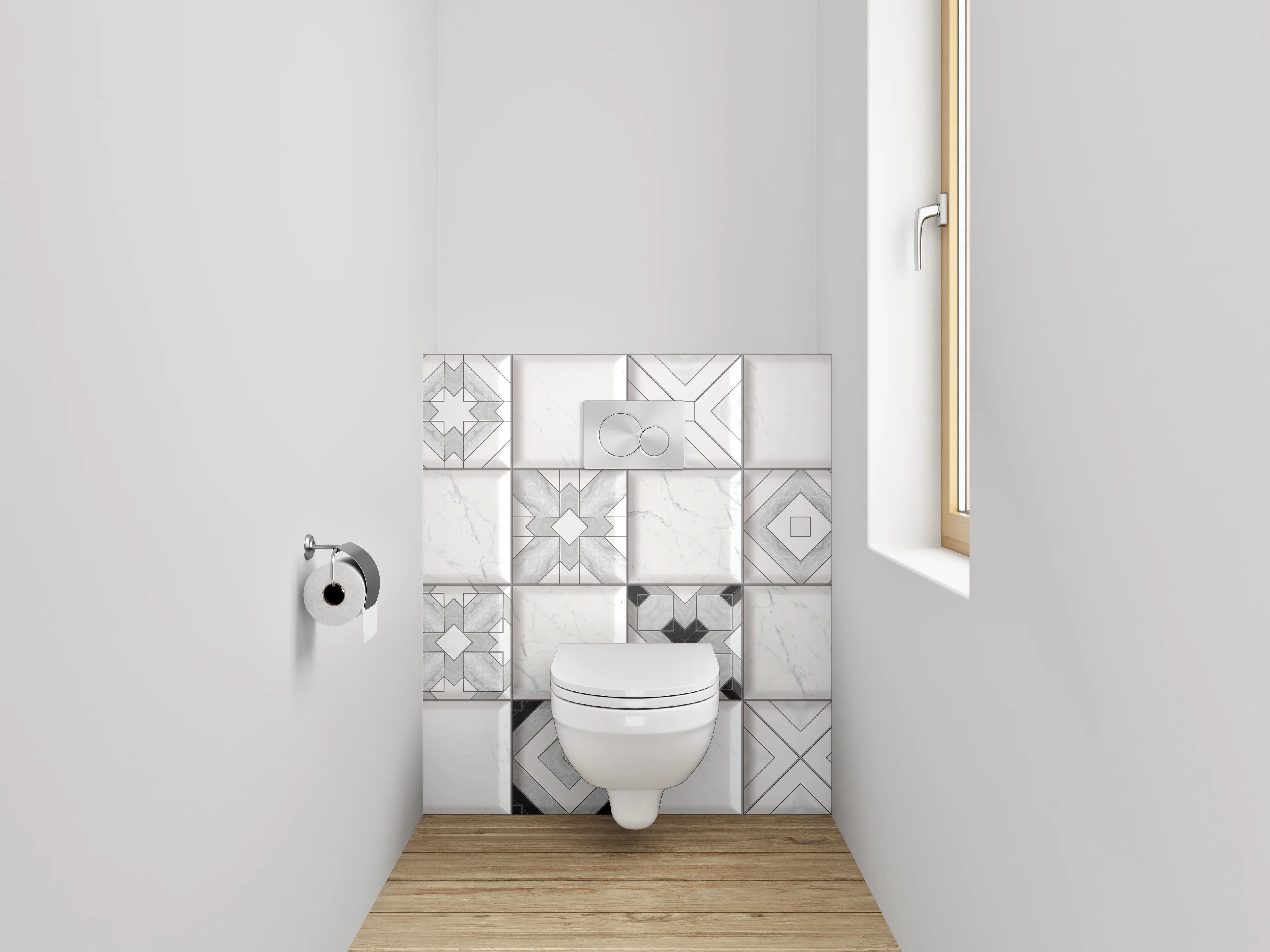 WC-Rückwand - Weiß-graue Marmor-Mosaik Fliesenmuster