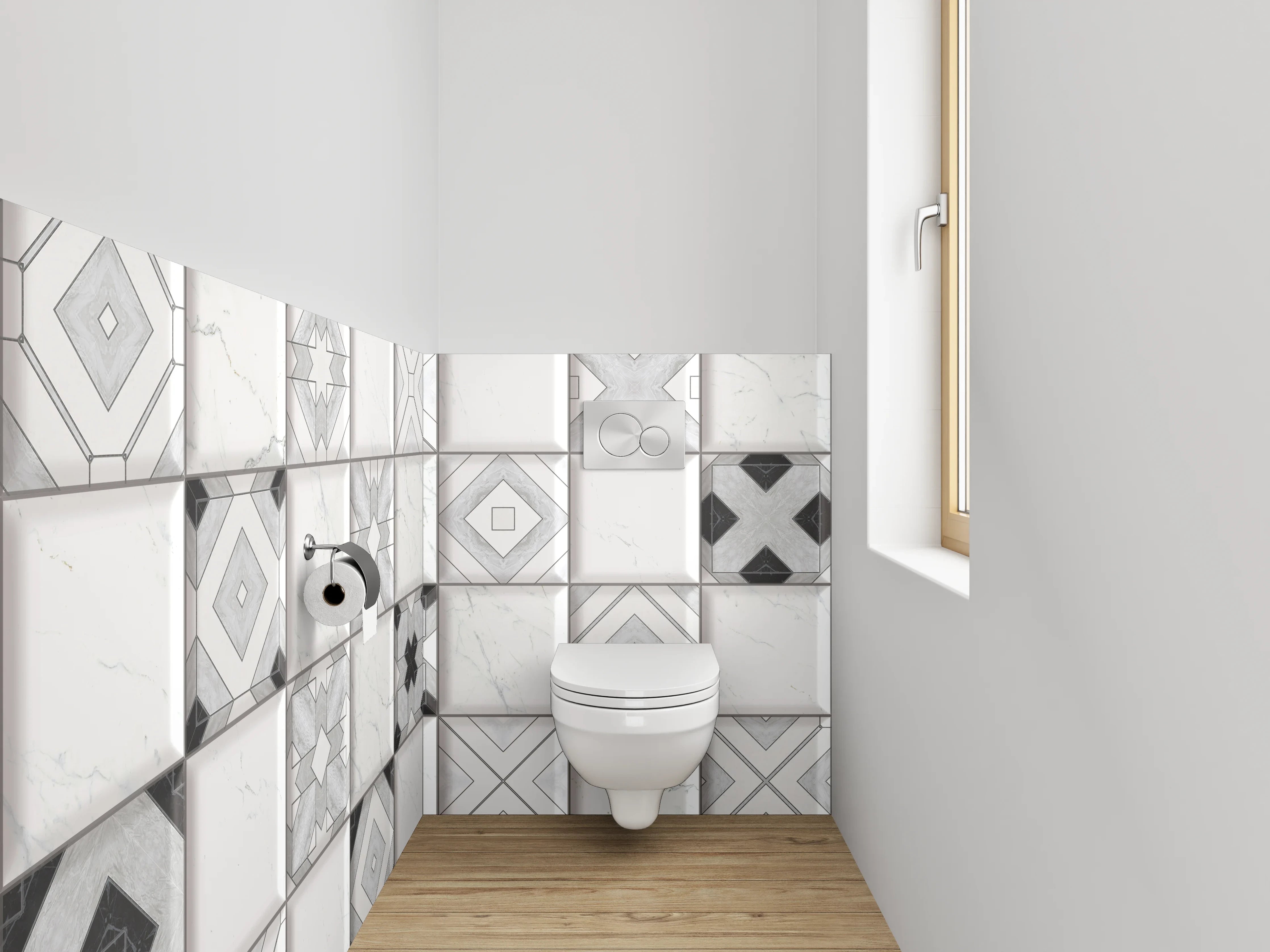 WC-Rückwand - Weiß-graue Marmor-Mosaik Fliesenmuster
